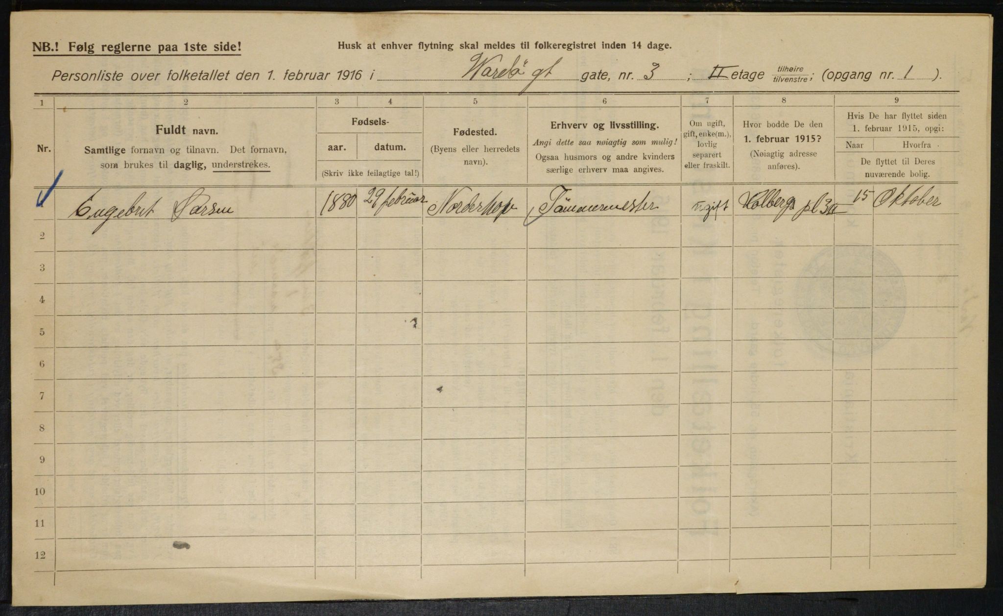 OBA, Municipal Census 1916 for Kristiania, 1916, p. 125648