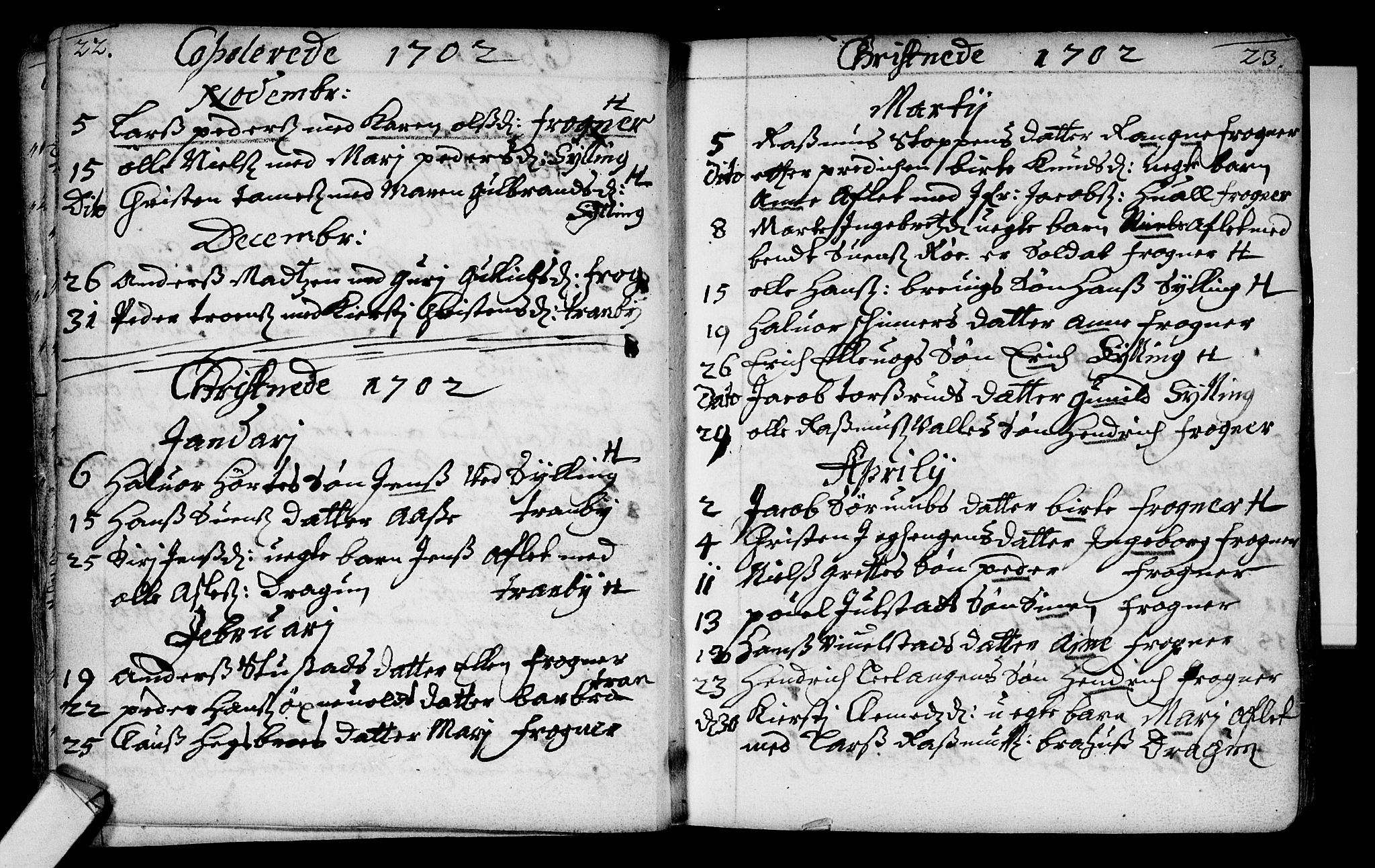 Lier kirkebøker, SAKO/A-230/F/Fa/L0002: Parish register (official) no. I 2, 1701-1726, p. 22-23