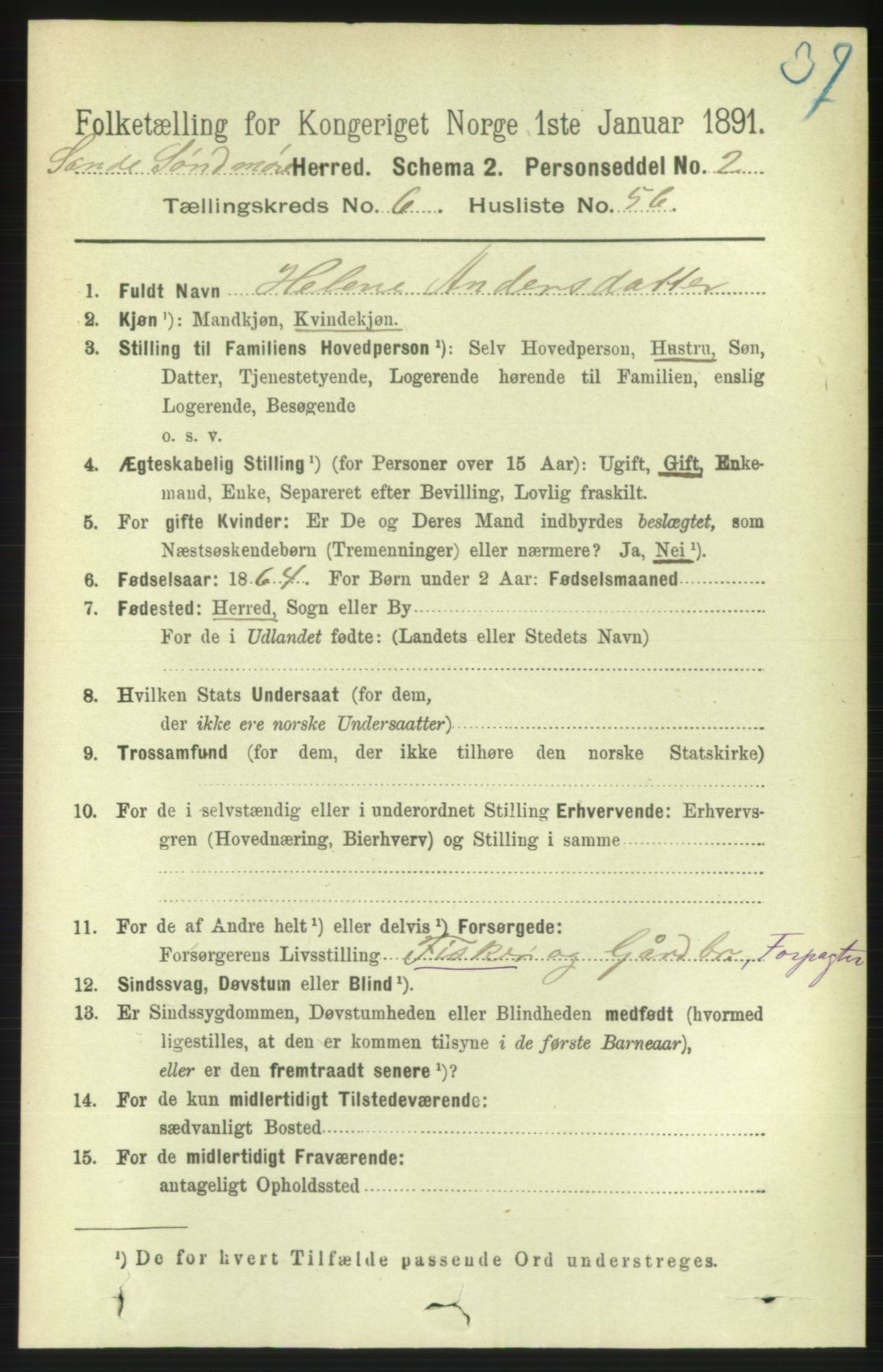 RA, 1891 census for 1514 Sande, 1891, p. 1353