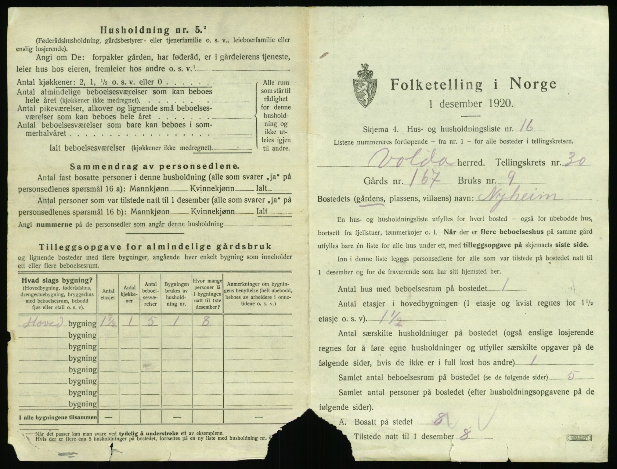 SAT, 1920 census for Volda, 1920, p. 1878