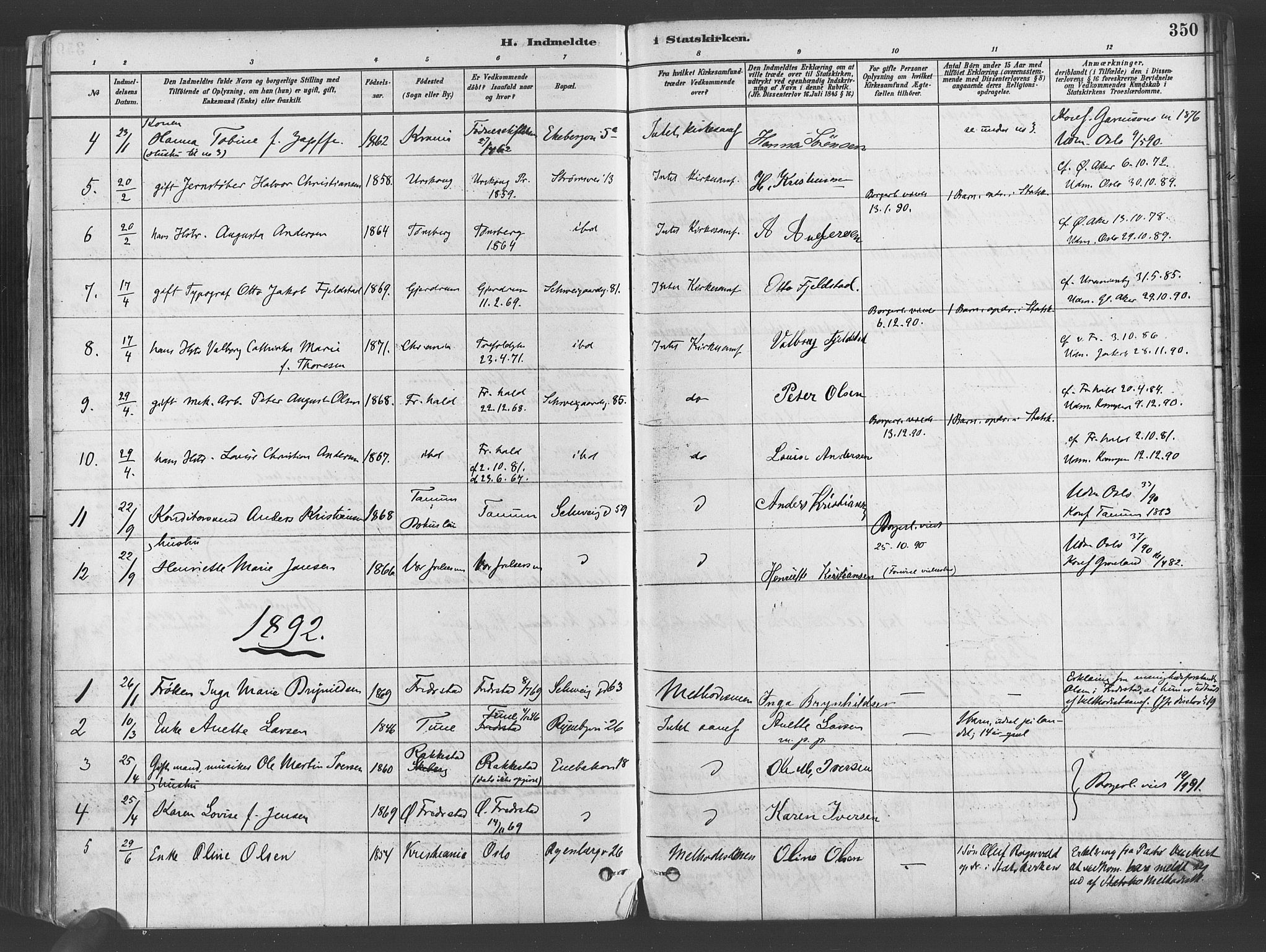 Gamlebyen prestekontor Kirkebøker, SAO/A-10884/F/Fa/L0006: Parish register (official) no. 6, 1881-1890, p. 350