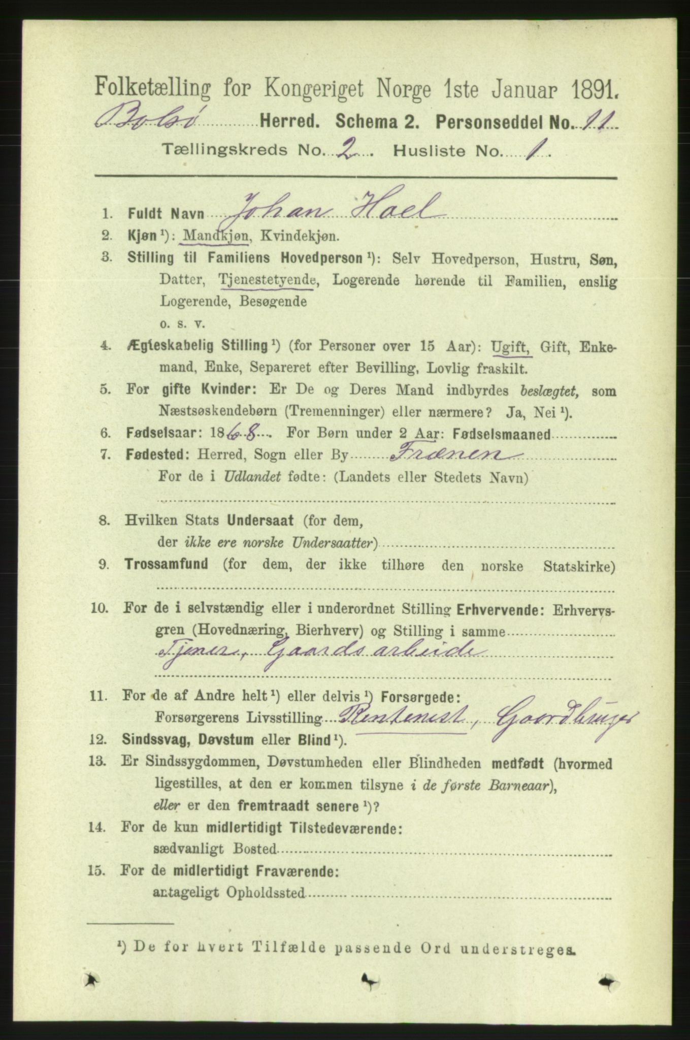 RA, 1891 census for 1544 Bolsøy, 1891, p. 997