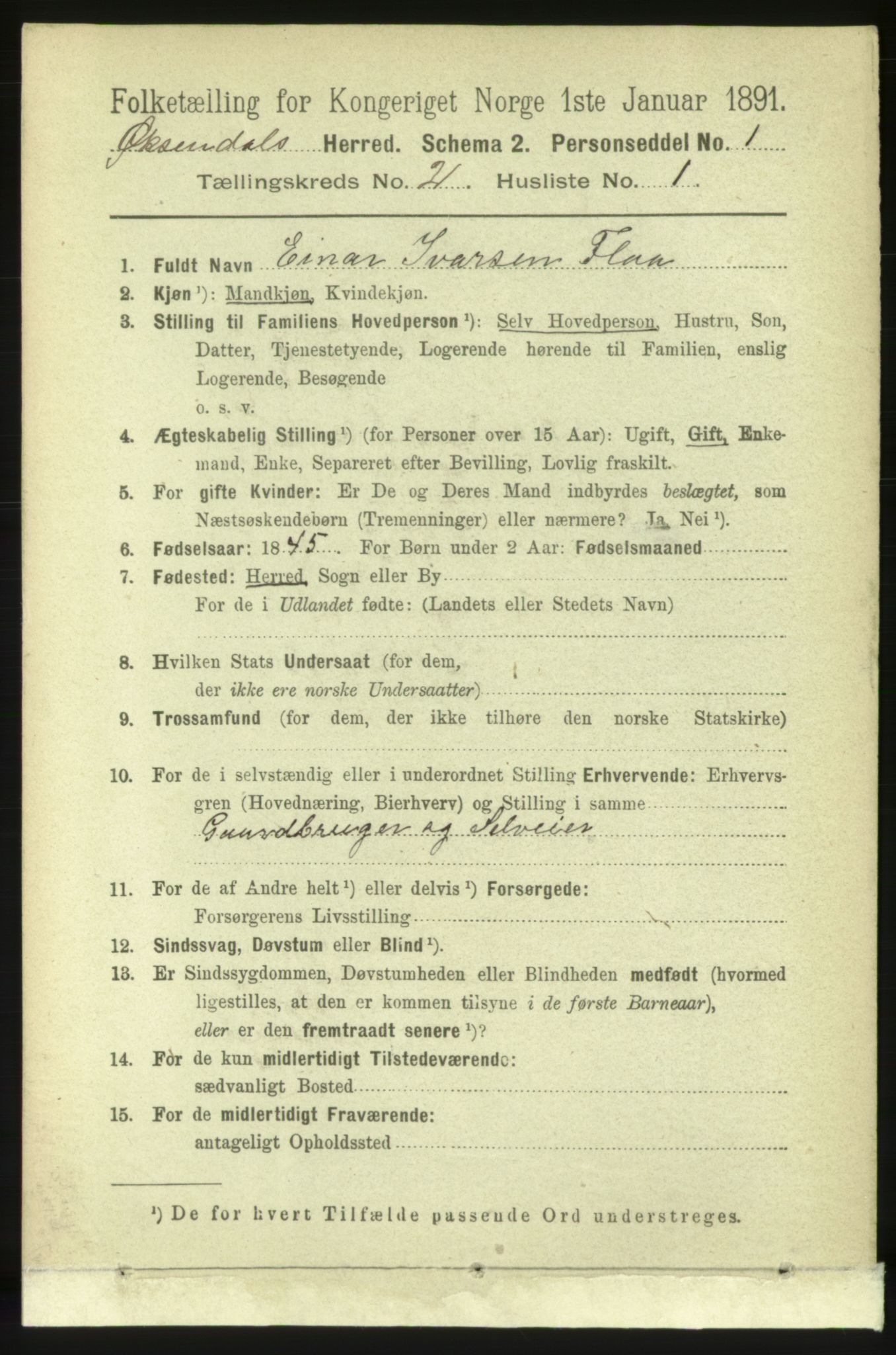 RA, 1891 census for 1561 Øksendal, 1891, p. 268