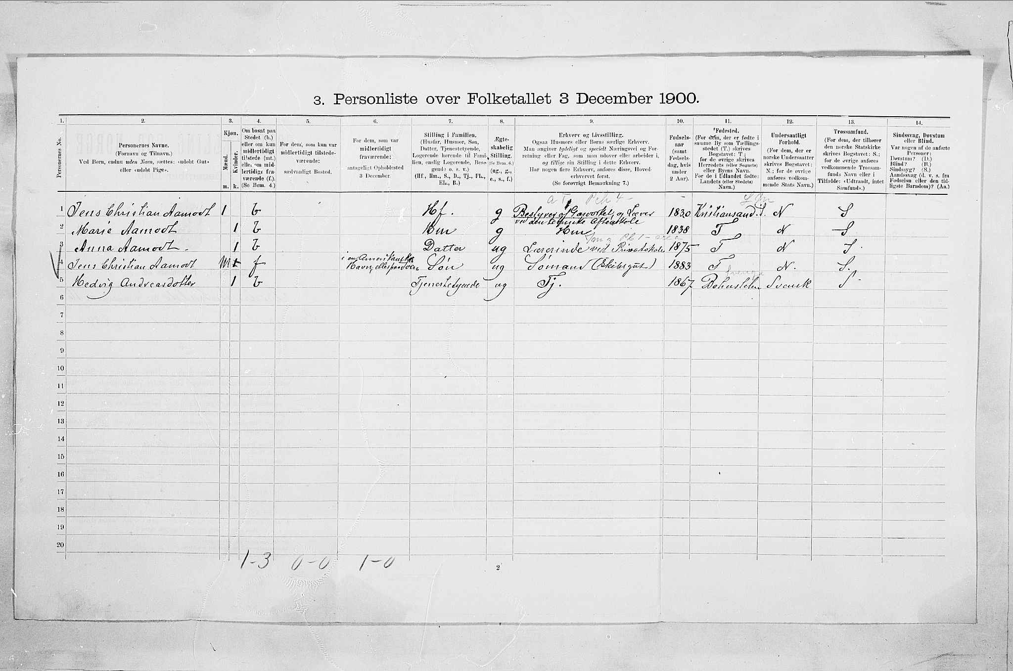 SAO, 1900 census for Fredrikshald, 1900