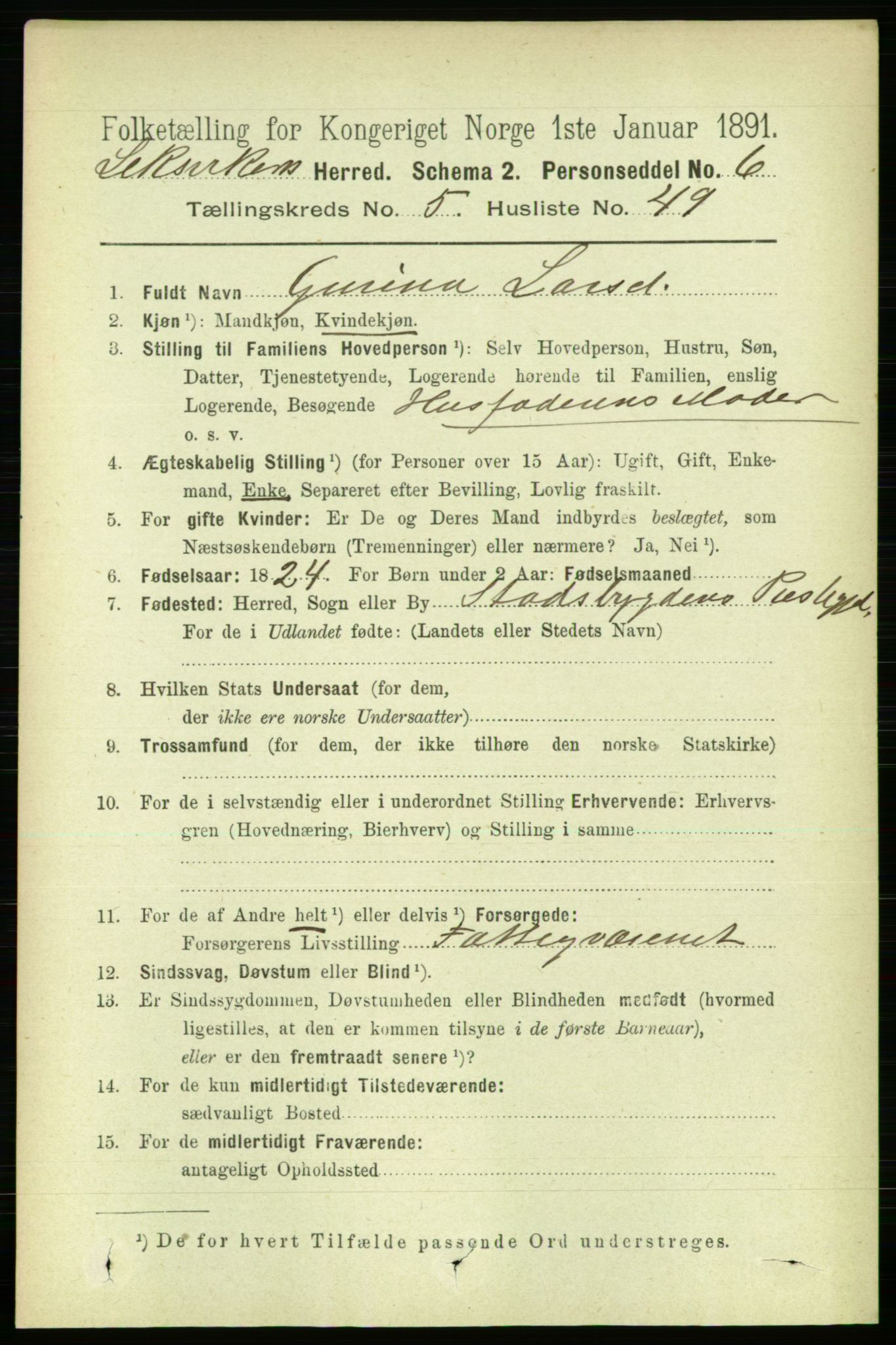 RA, 1891 census for 1718 Leksvik, 1891, p. 2895