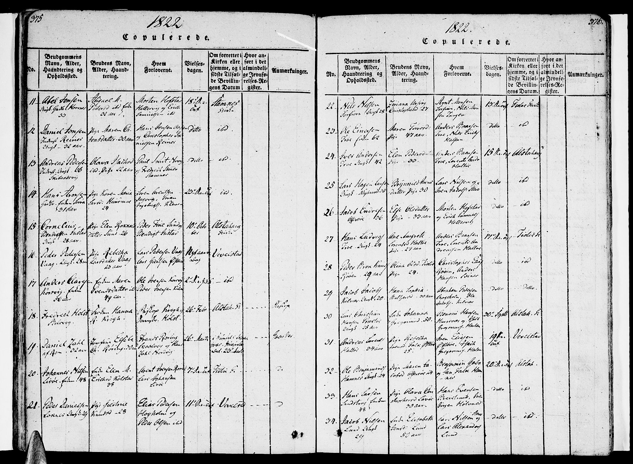 Ministerialprotokoller, klokkerbøker og fødselsregistre - Nordland, SAT/A-1459/830/L0445: Parish register (official) no. 830A09, 1820-1830, p. 375-376