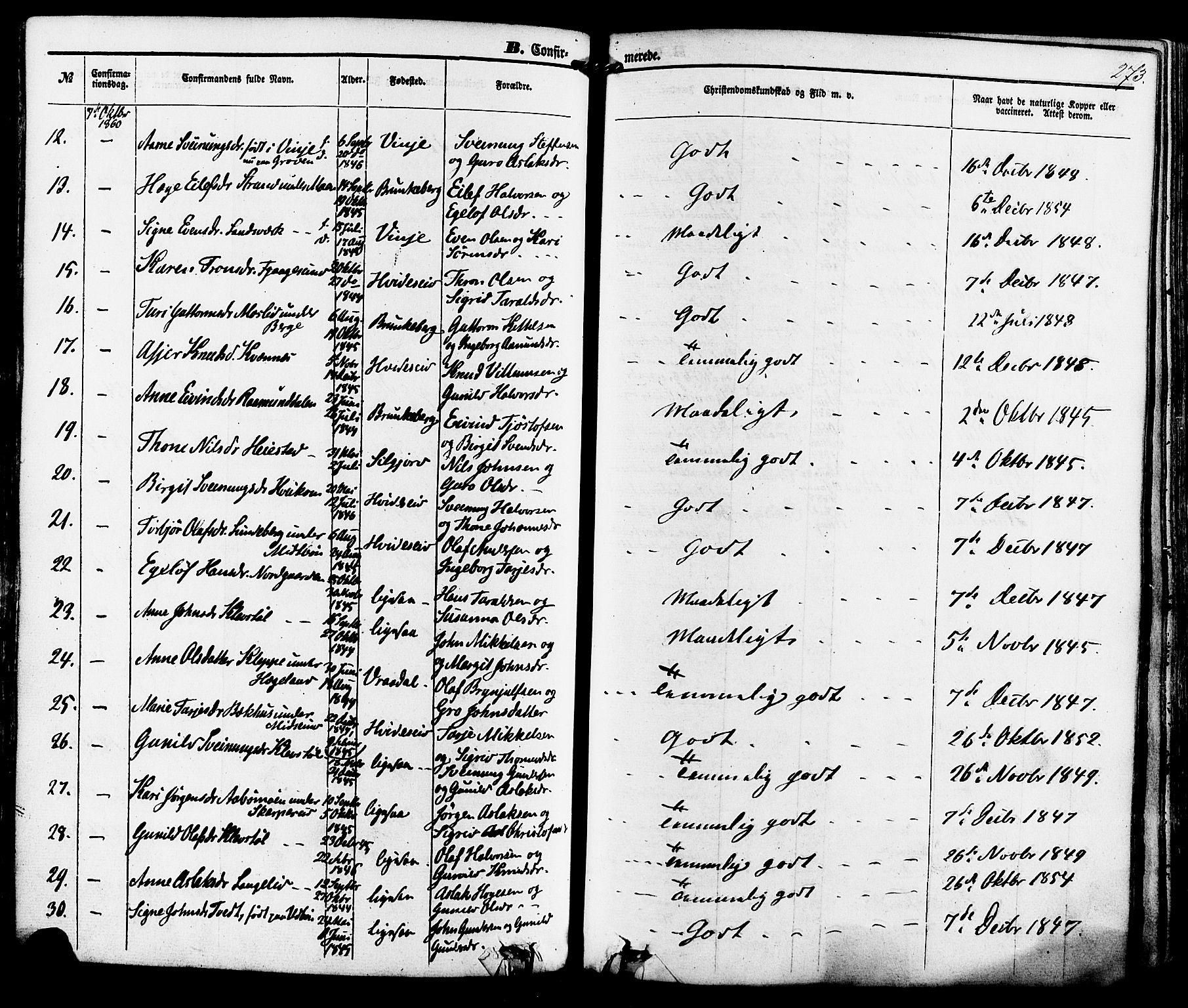 Kviteseid kirkebøker, SAKO/A-276/F/Fa/L0007: Parish register (official) no. I 7, 1859-1881, p. 273