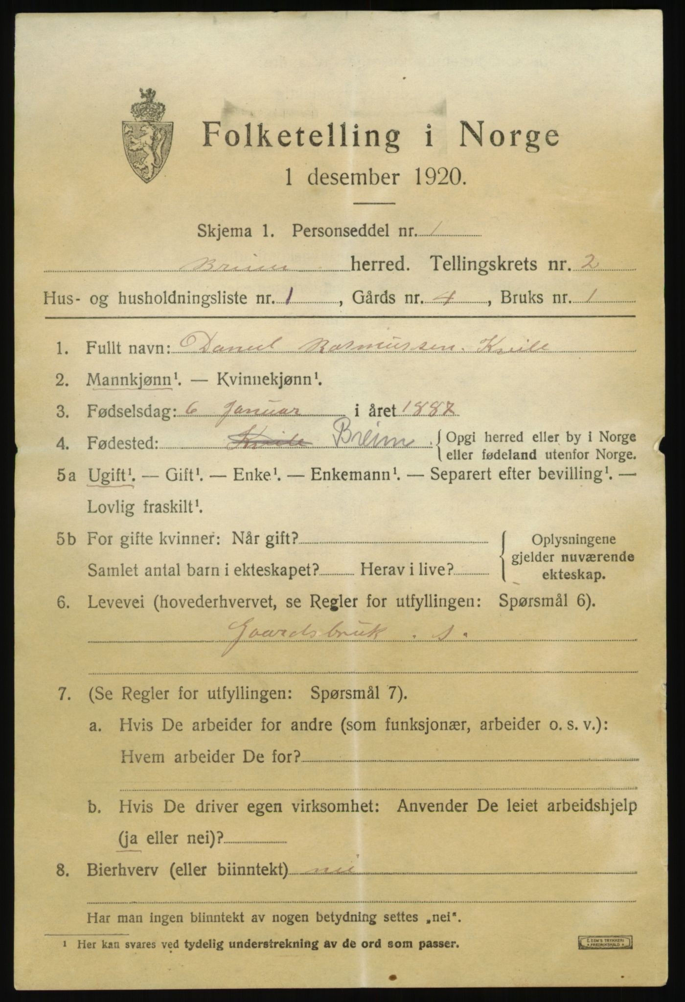 SAB, 1920 census for Breim, 1920, p. 805