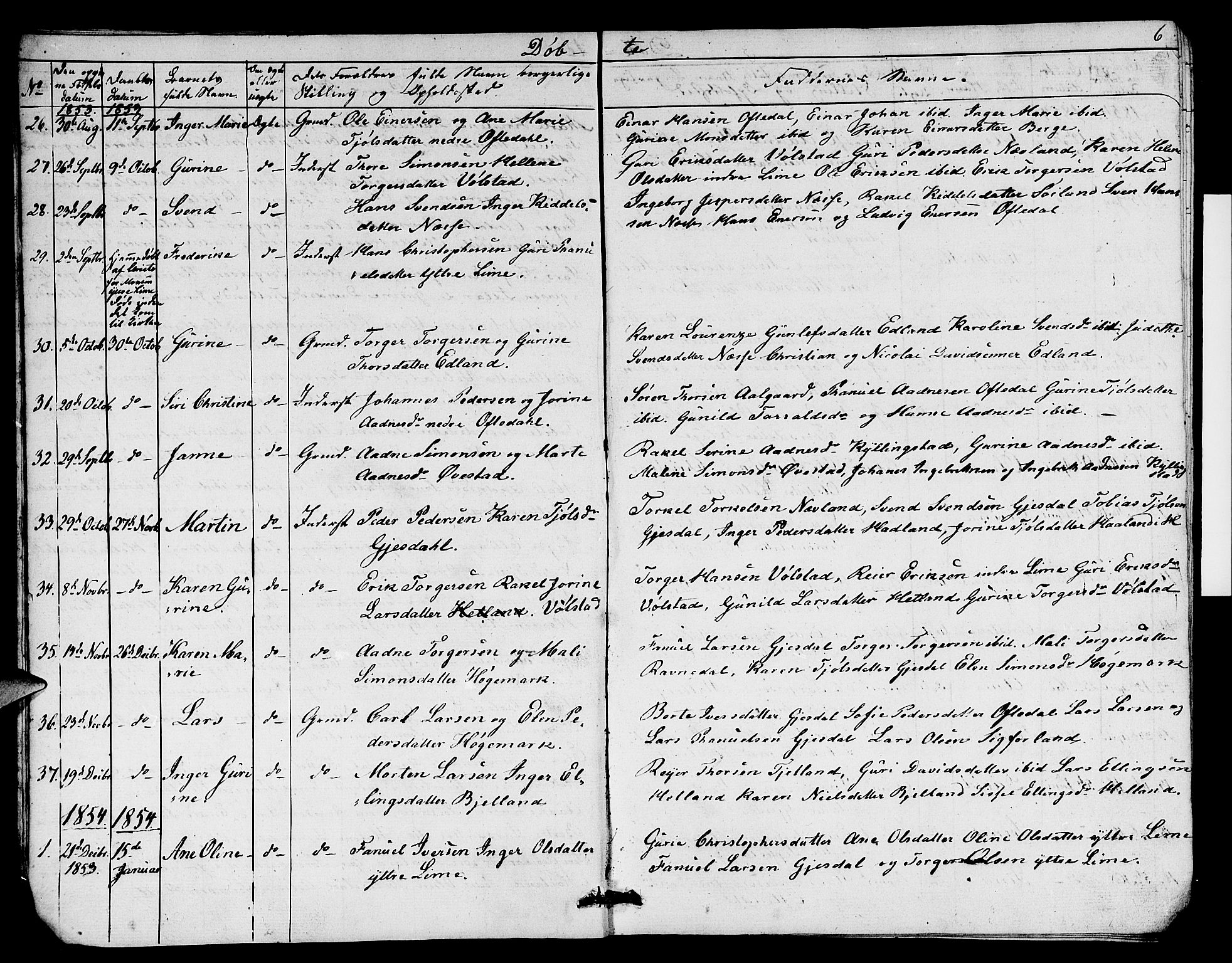 Lye sokneprestkontor, SAST/A-101794/001/30BB/L0003: Parish register (copy) no. B 3, 1852-1874, p. 6
