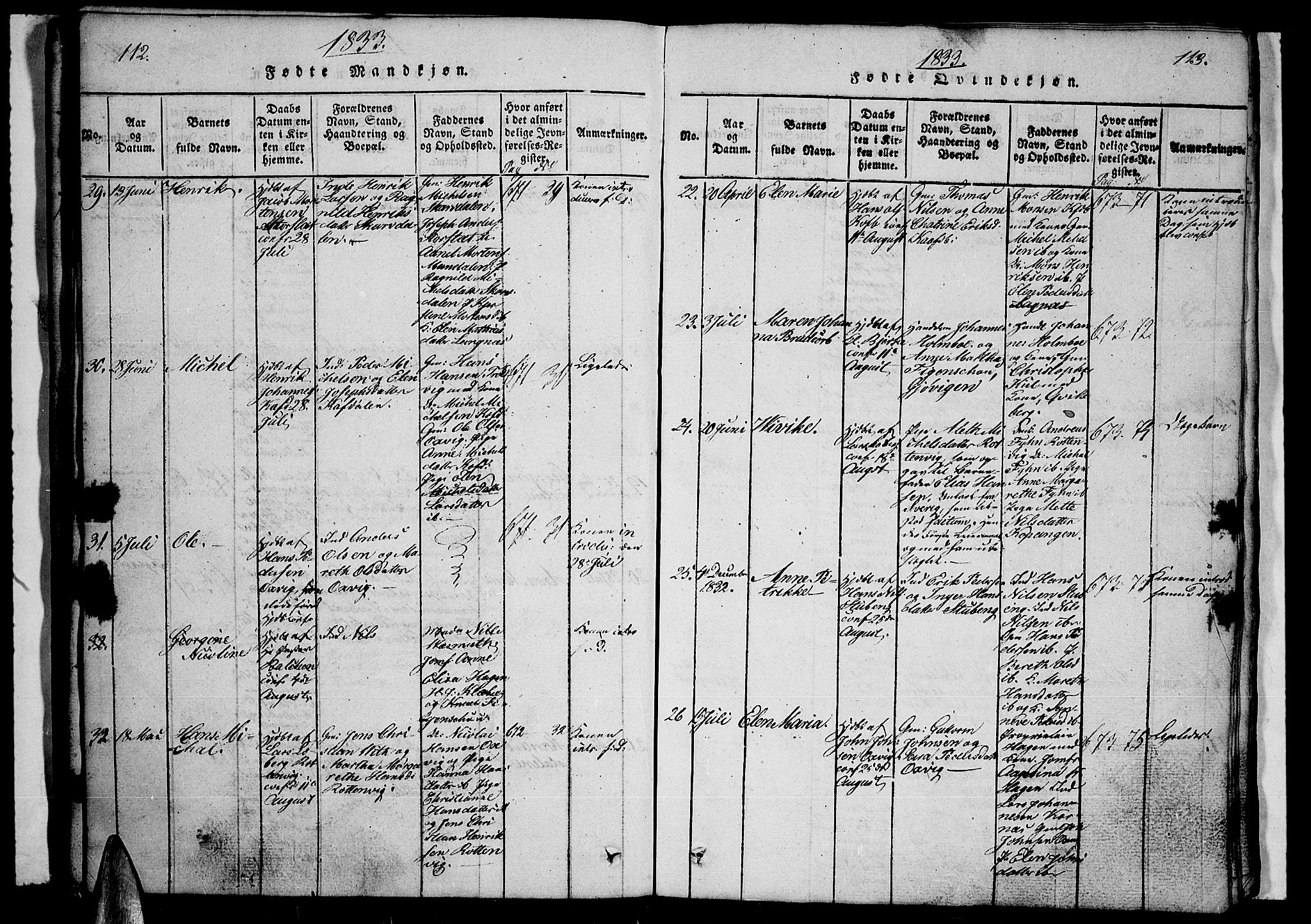 Lyngen sokneprestembete, AV/SATØ-S-1289/H/He/Heb/L0001klokker: Parish register (copy) no. 1, 1826-1838, p. 112-113