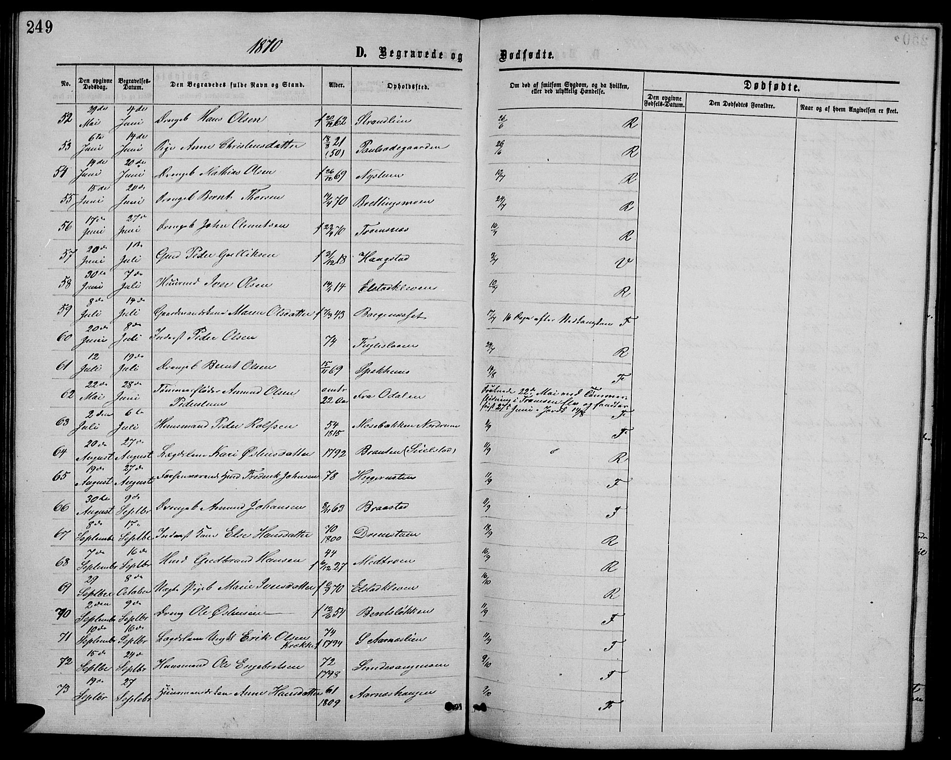 Ringebu prestekontor, AV/SAH-PREST-082/H/Ha/Hab/L0004: Parish register (copy) no. 4, 1867-1879, p. 249