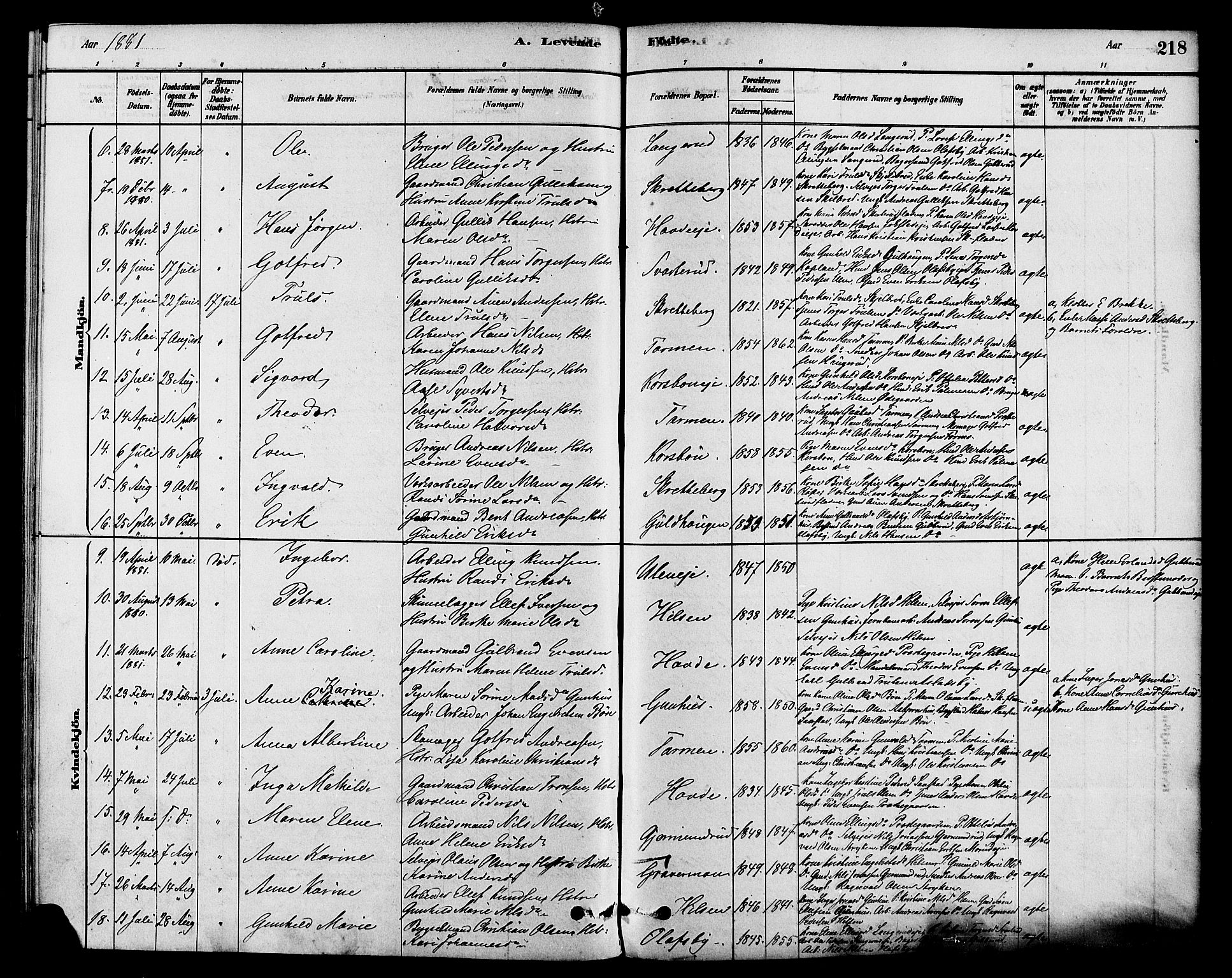 Modum kirkebøker, SAKO/A-234/F/Fa/L0015: Parish register (official) no. 15 /2, 1877-1889, p. 218