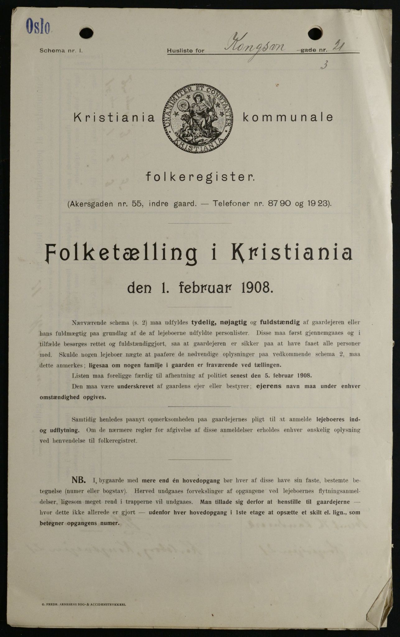 OBA, Municipal Census 1908 for Kristiania, 1908, p. 47454