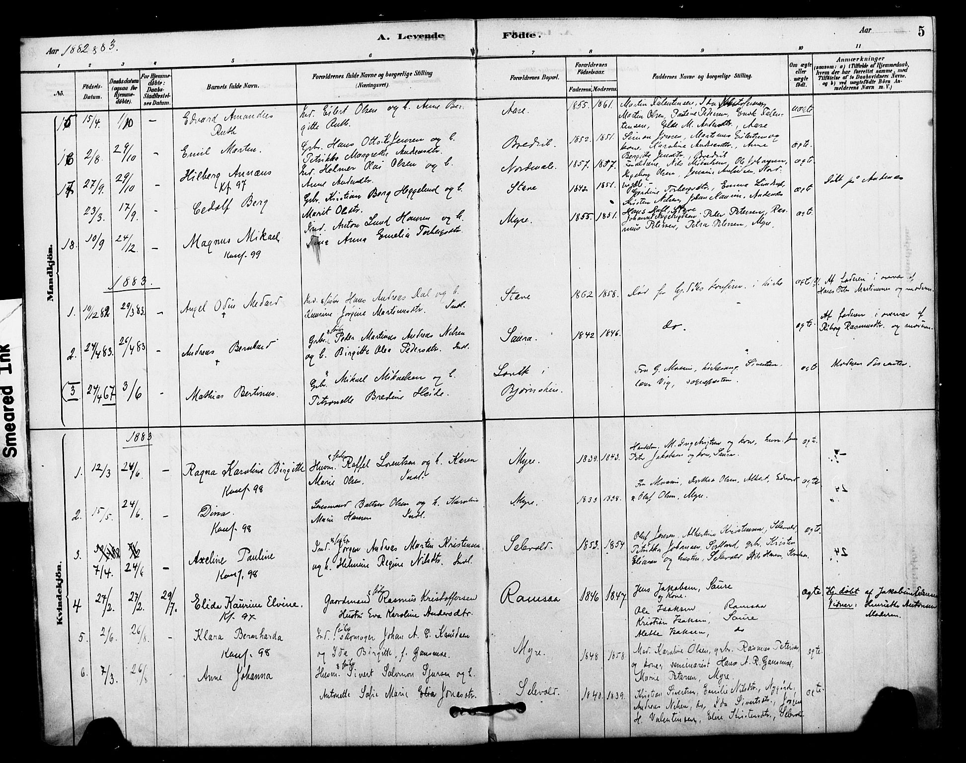 Ministerialprotokoller, klokkerbøker og fødselsregistre - Nordland, AV/SAT-A-1459/897/L1399: Parish register (official) no. 897C06, 1881-1896, p. 5