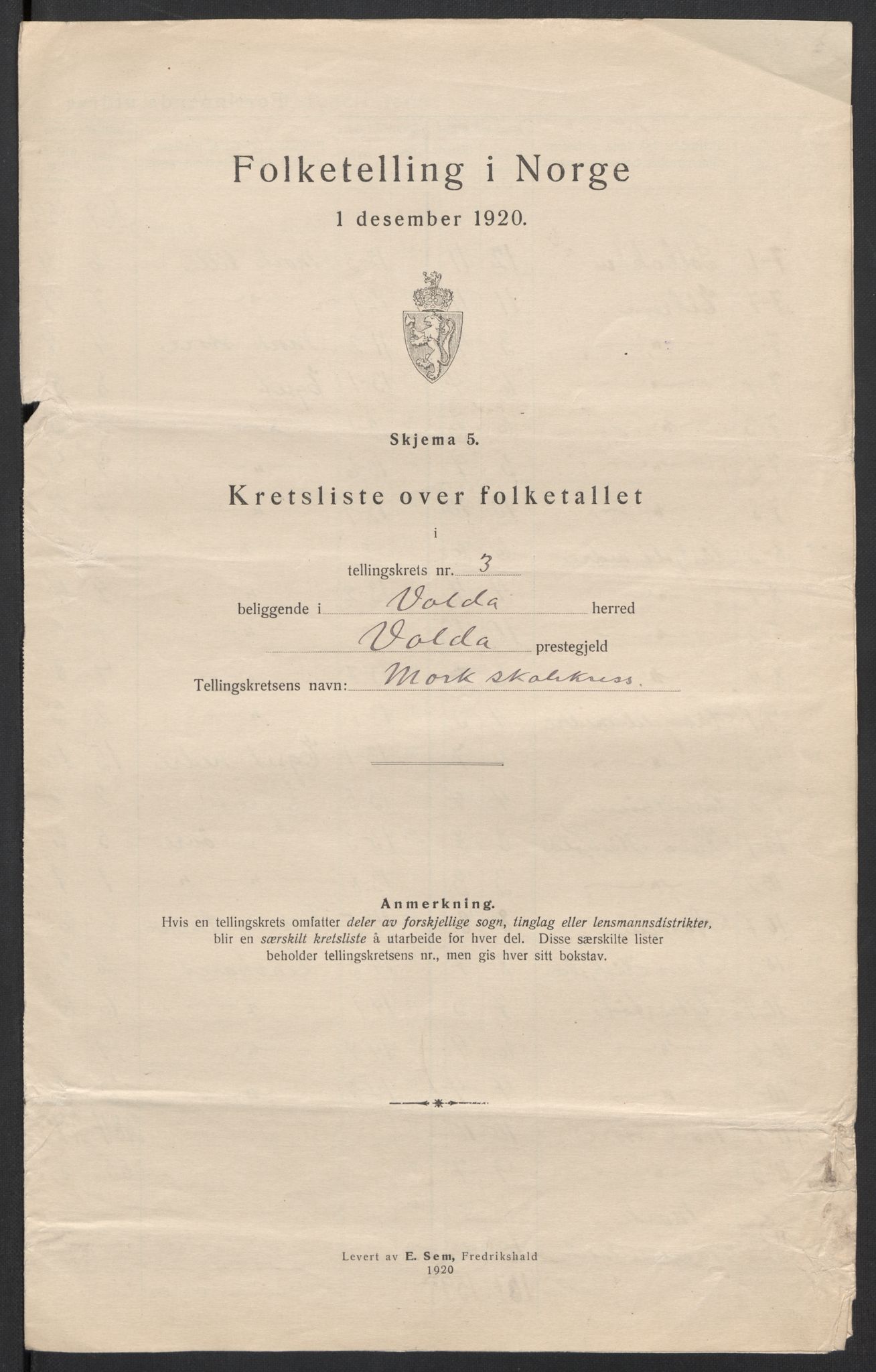 SAT, 1920 census for Volda, 1920, p. 12