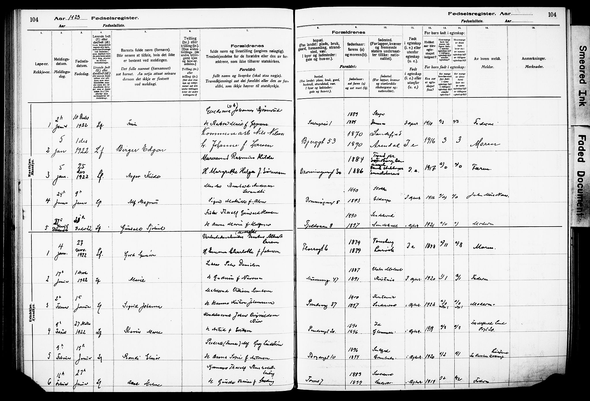 Sandefjord kirkebøker, SAKO/A-315/J/Ja/L0001: Birth register no. 1, 1916-1932, p. 104