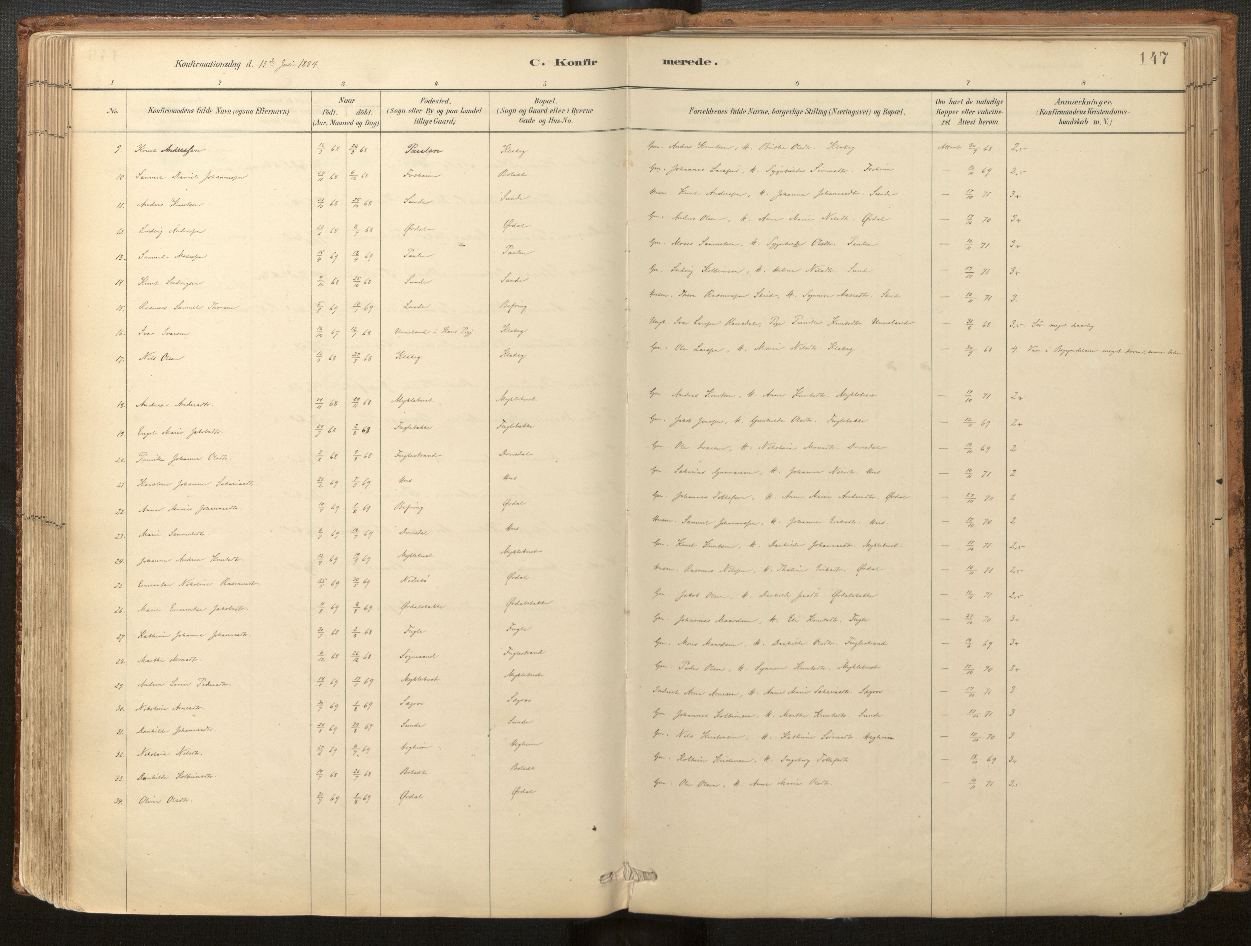 Jølster sokneprestembete, SAB/A-80701/H/Haa/Haac/L0001: Parish register (official) no. C 1, 1882-1928, p. 147