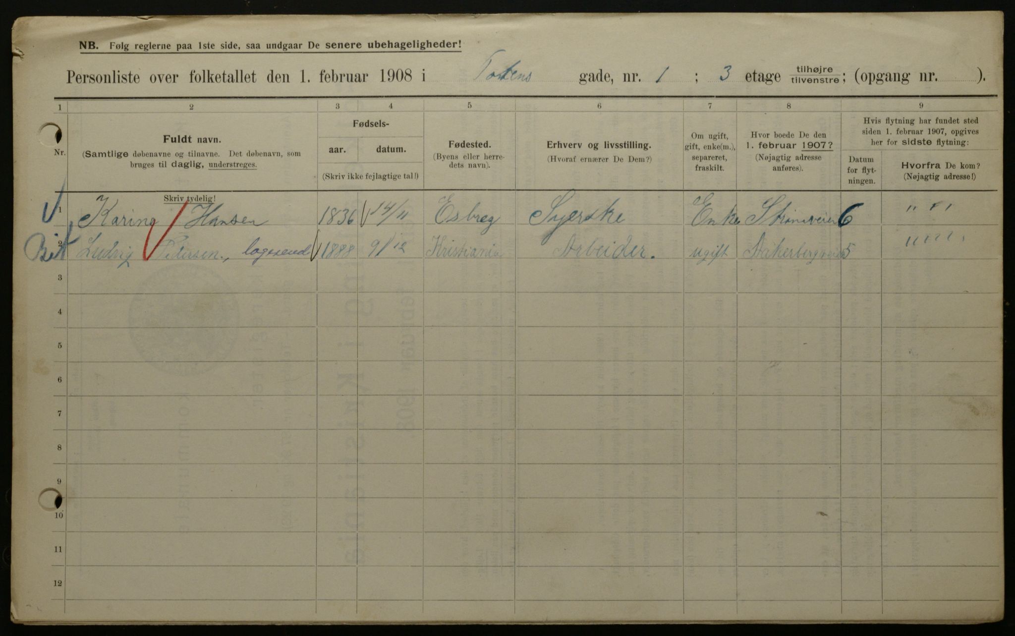 OBA, Municipal Census 1908 for Kristiania, 1908, p. 103805