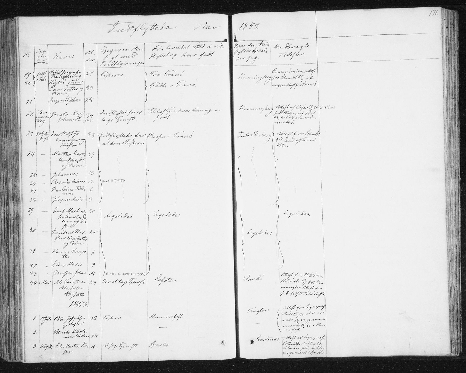 Vardø sokneprestkontor, SATØ/S-1332/H/Ha/L0003kirke: Parish register (official) no. 3, 1843-1861, p. 171