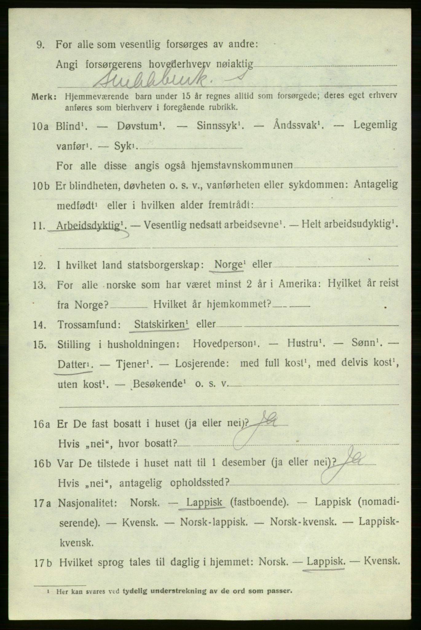 SATØ, 1920 census for Lebesby, 1920, p. 2406