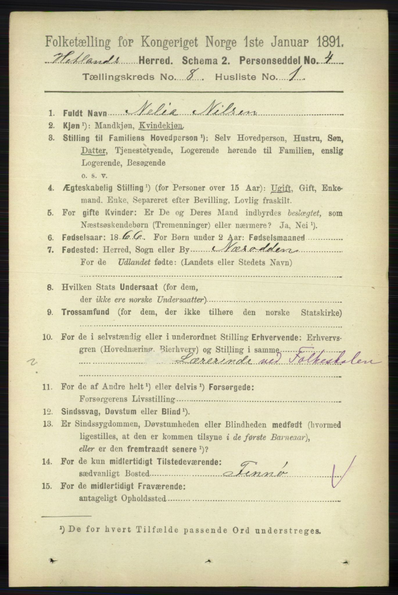 RA, 1891 census for 1126 Hetland, 1891, p. 4449