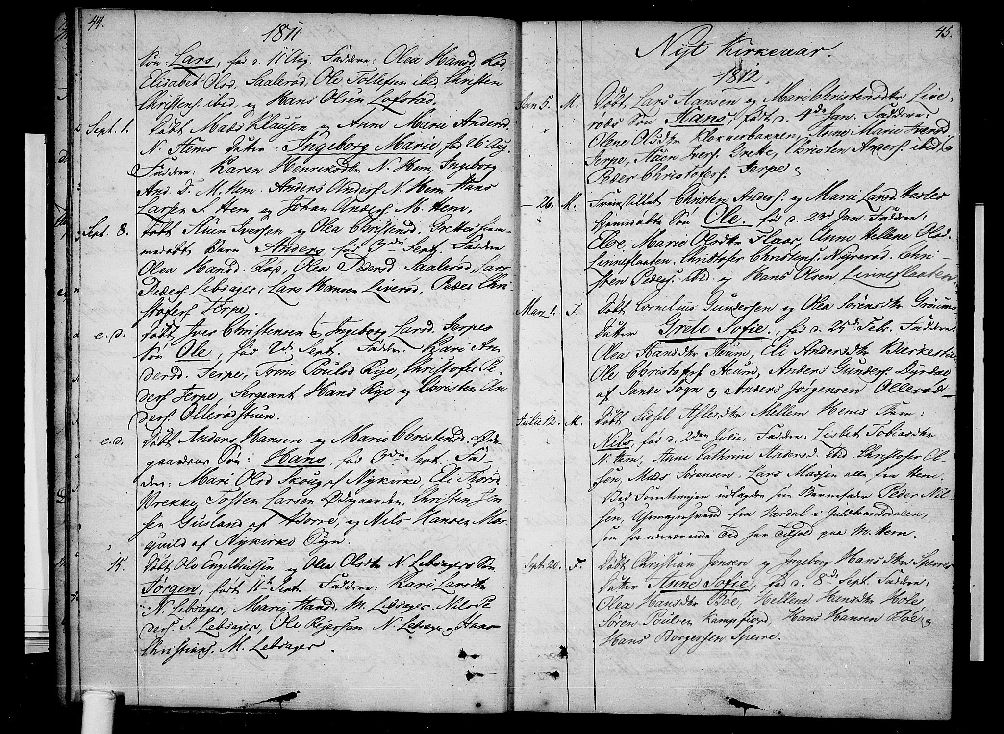 Våle kirkebøker, AV/SAKO-A-334/F/Fb/L0001: Parish register (official) no. II 1, 1774-1814, p. 44-45