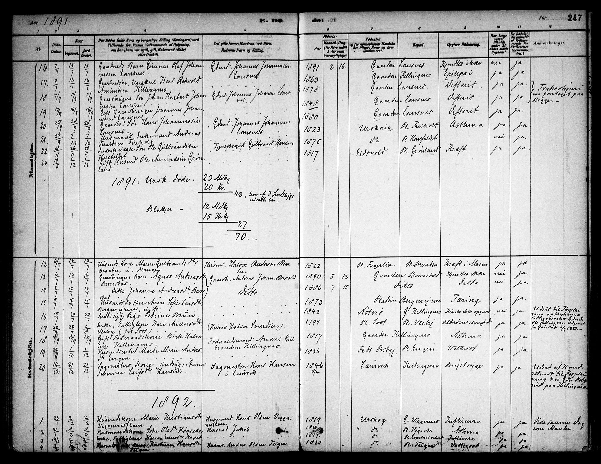 Aurskog prestekontor Kirkebøker, AV/SAO-A-10304a/F/Fa/L0008: Parish register (official) no. I 8, 1878-1937, p. 247