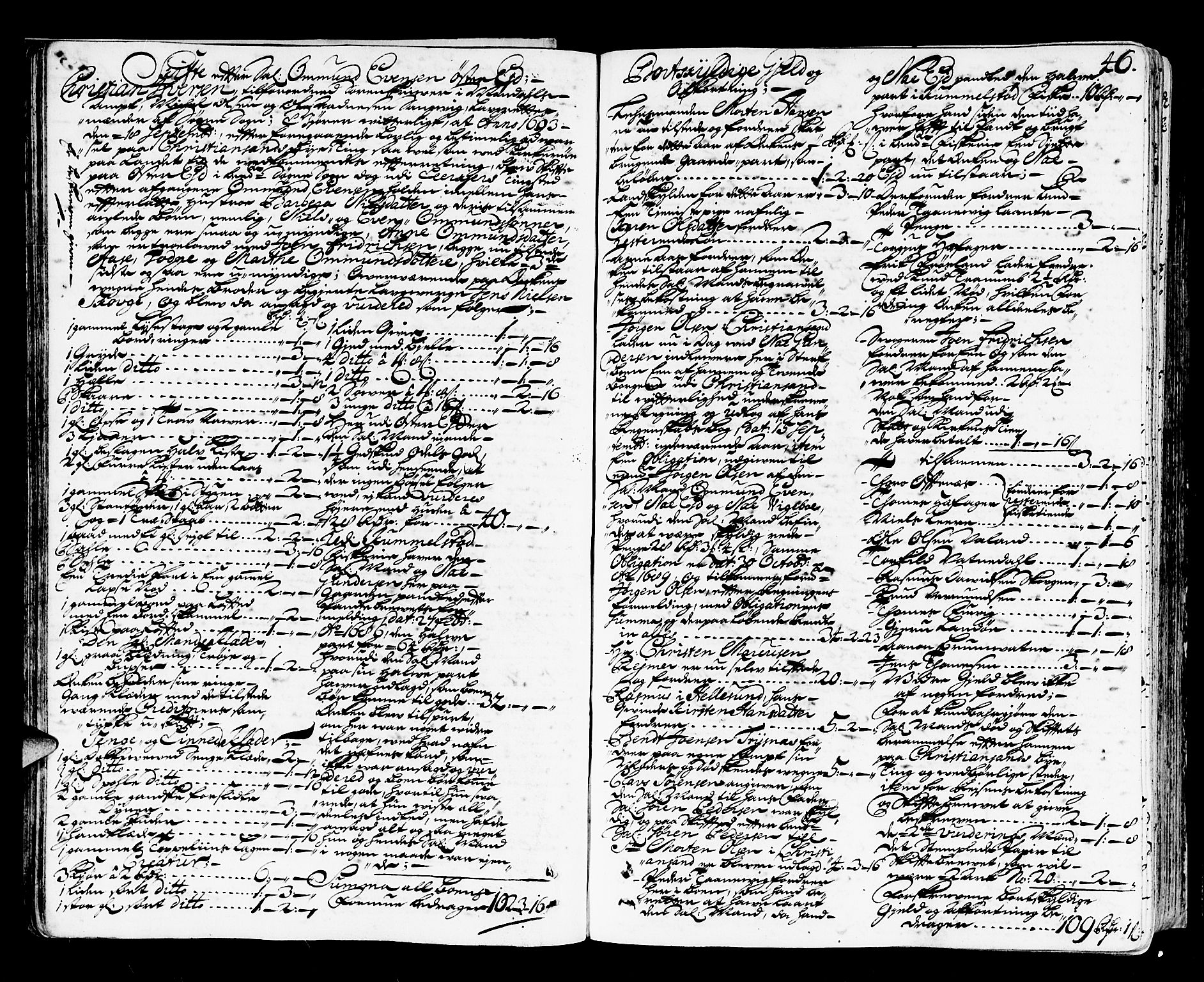 Mandal sorenskriveri, SAK/1221-0005/001/H/Hc/L0008: Skifteprotokoll med register, original i eske nr 4a, 1693-1702, p. 45b-46a
