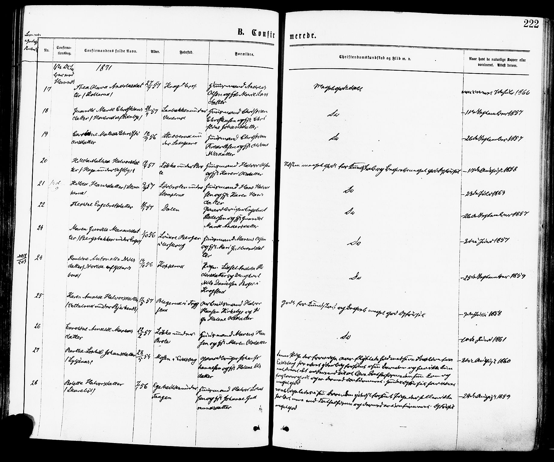 Høland prestekontor Kirkebøker, AV/SAO-A-10346a/F/Fa/L0012.a: Parish register (official) no. I 12A, 1869-1879, p. 222