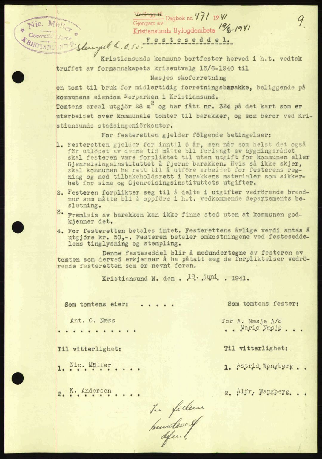 Kristiansund byfogd, AV/SAT-A-4587/A/27: Mortgage book no. 35, 1941-1942, Diary no: : 471/1941