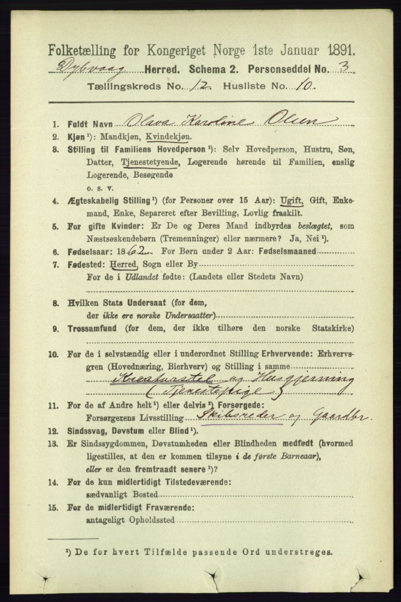 RA, 1891 census for 0915 Dypvåg, 1891, p. 4794