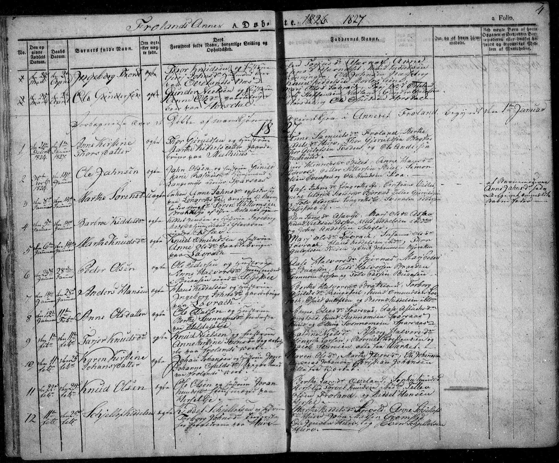 Froland sokneprestkontor, SAK/1111-0013/F/Fa/L0001: Parish register (official) no. A 1, 1827-1844, p. 4