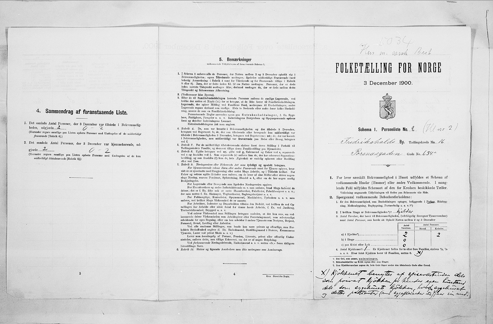 SAO, 1900 census for Fredrikshald, 1900