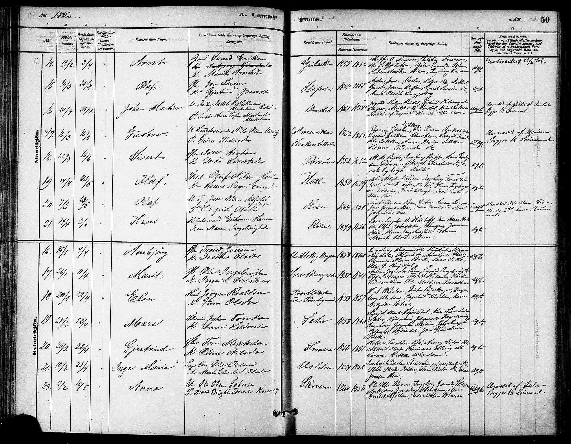 Ministerialprotokoller, klokkerbøker og fødselsregistre - Sør-Trøndelag, SAT/A-1456/678/L0901: Parish register (official) no. 678A10, 1881-1894, p. 50