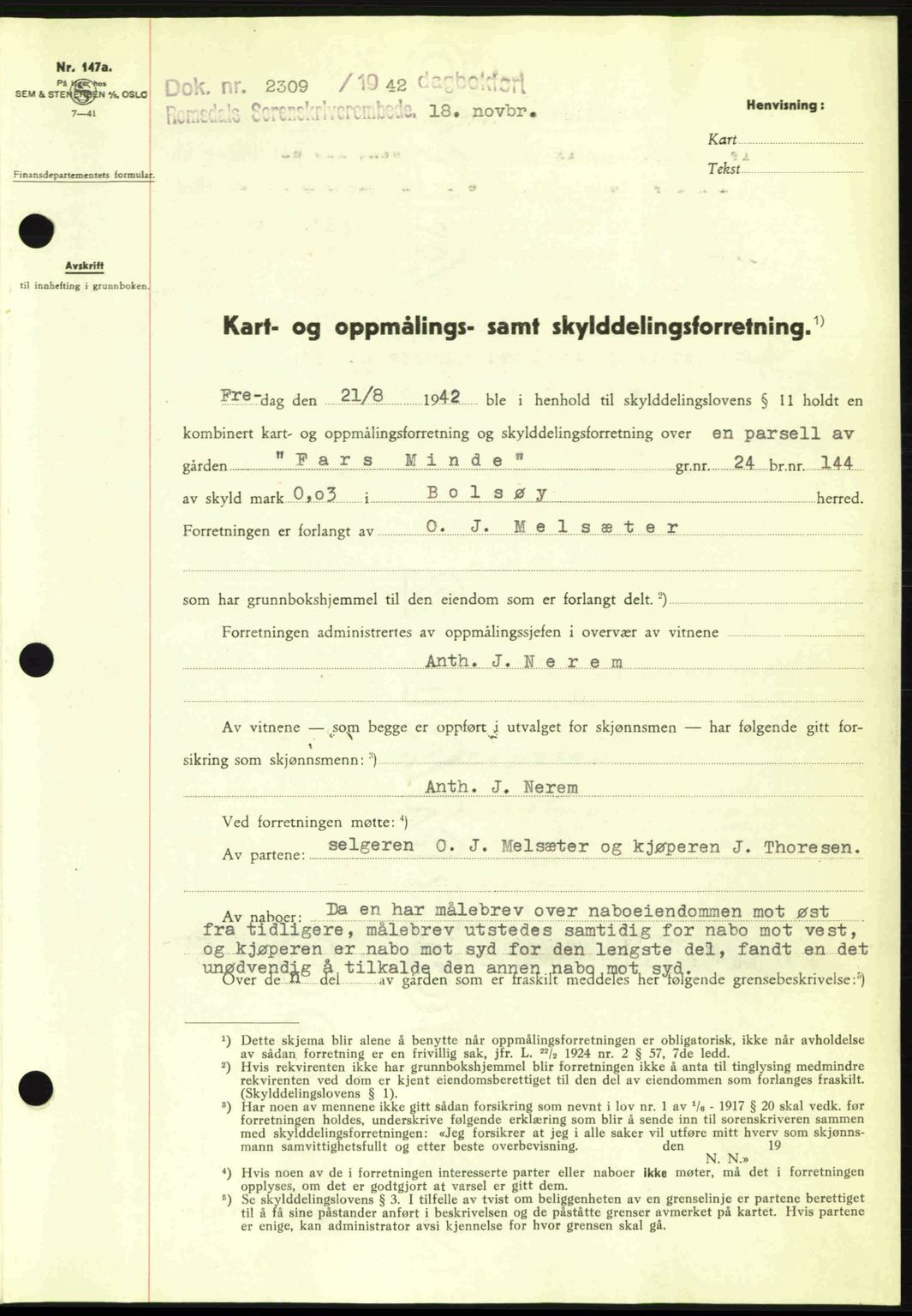 Romsdal sorenskriveri, AV/SAT-A-4149/1/2/2C: Mortgage book no. A13, 1942-1943, Diary no: : 2309/1942