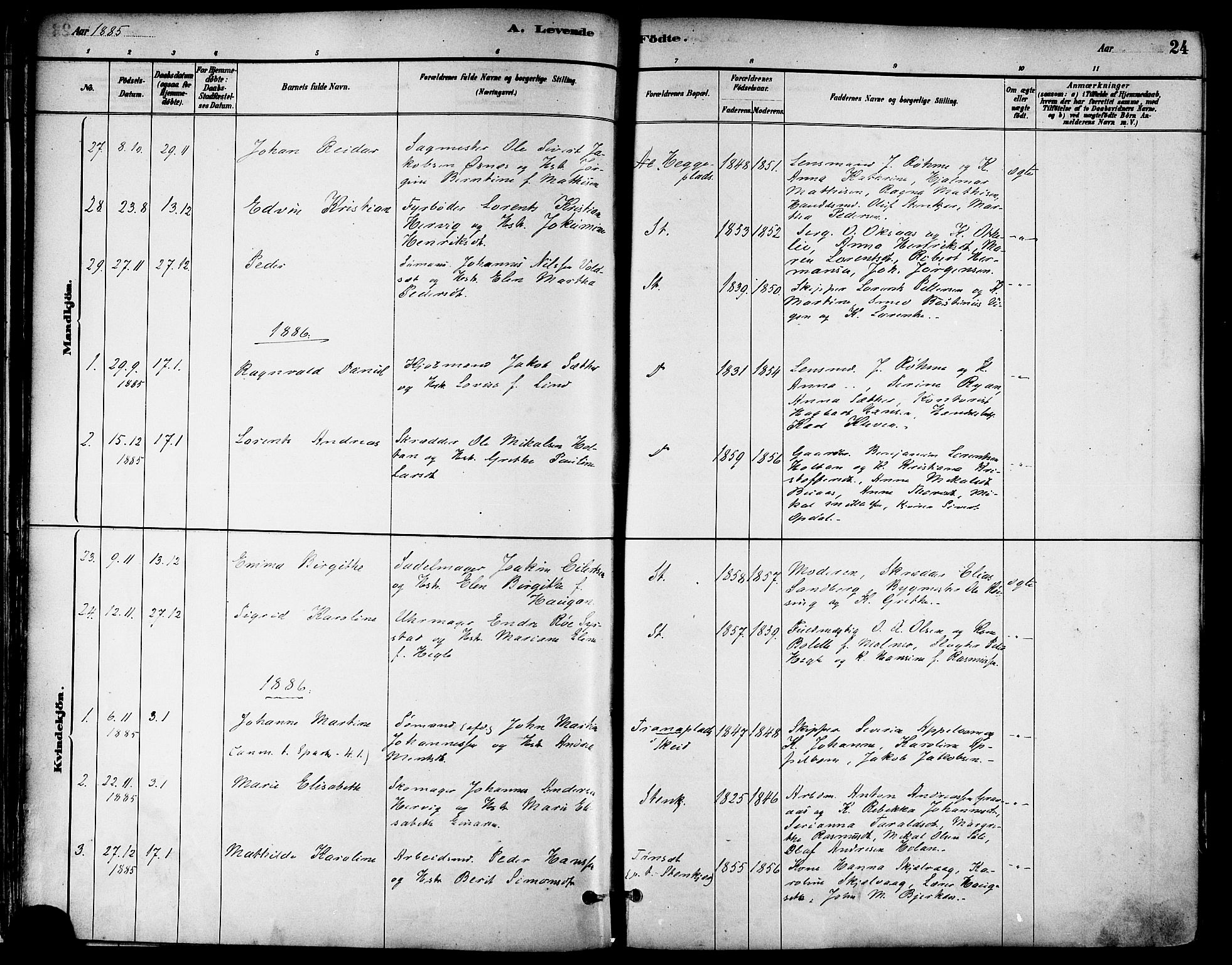 Ministerialprotokoller, klokkerbøker og fødselsregistre - Nord-Trøndelag, SAT/A-1458/739/L0371: Parish register (official) no. 739A03, 1881-1895, p. 24