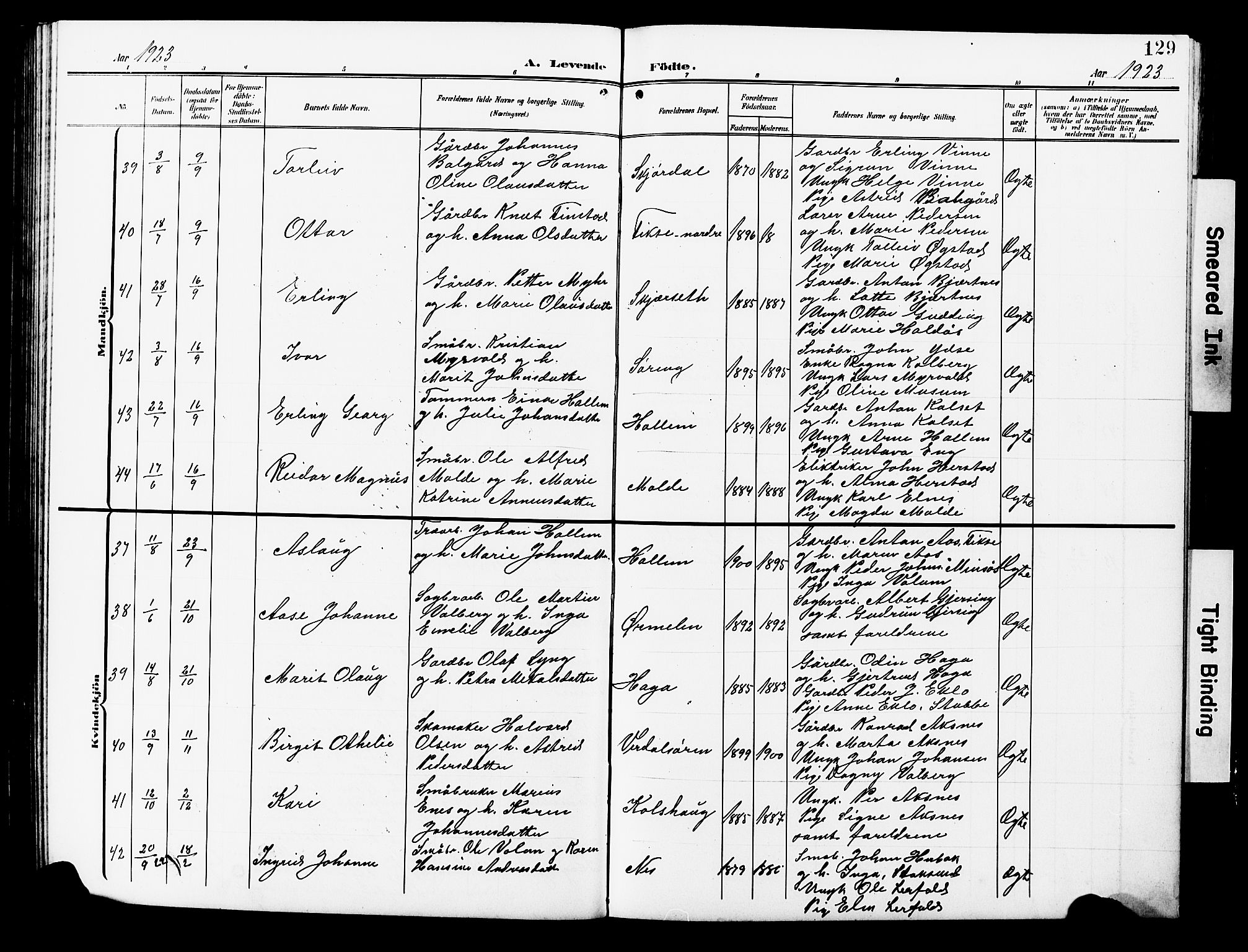 Ministerialprotokoller, klokkerbøker og fødselsregistre - Nord-Trøndelag, AV/SAT-A-1458/723/L0258: Parish register (copy) no. 723C06, 1908-1927, p. 129