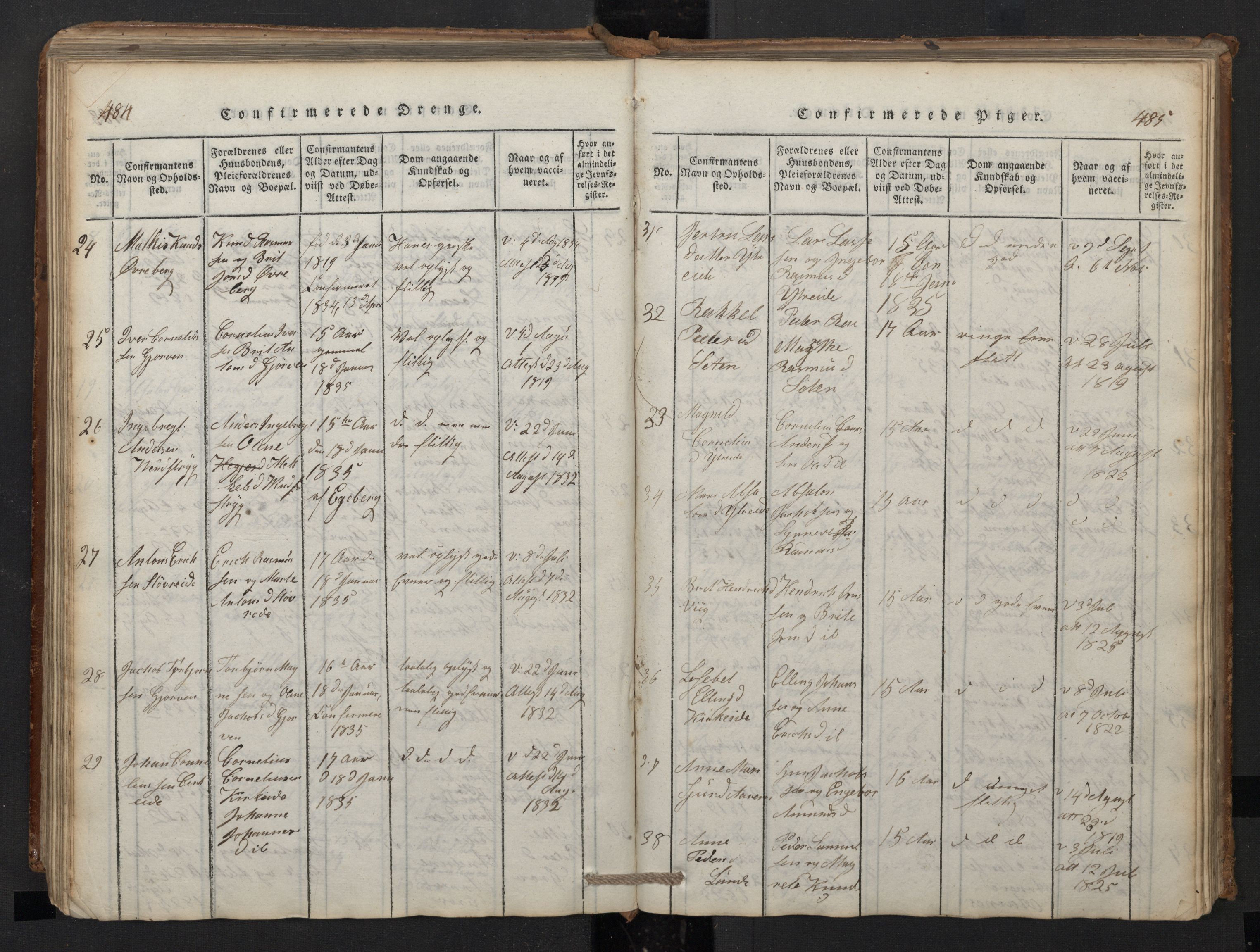 Stryn Sokneprestembete, SAB/A-82501: Parish register (copy) no. A 1, 1816-1844, p. 484-485