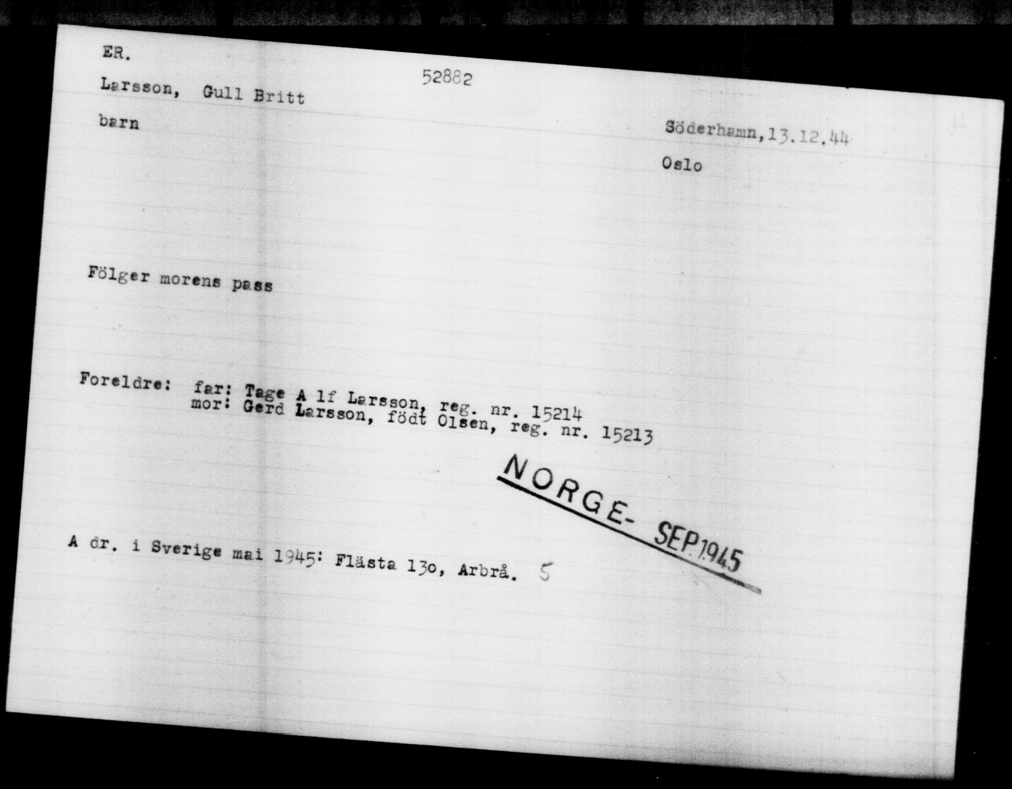 Utenriksstasjonene, Legasjonen i Stockholm, Flyktningkontoret, AV/RA-S-6753/V/Va/L0019: Kjesäterkartoteket, flyktninger med registreringsnr. 49600-55060, 1940-1945, p. 2351