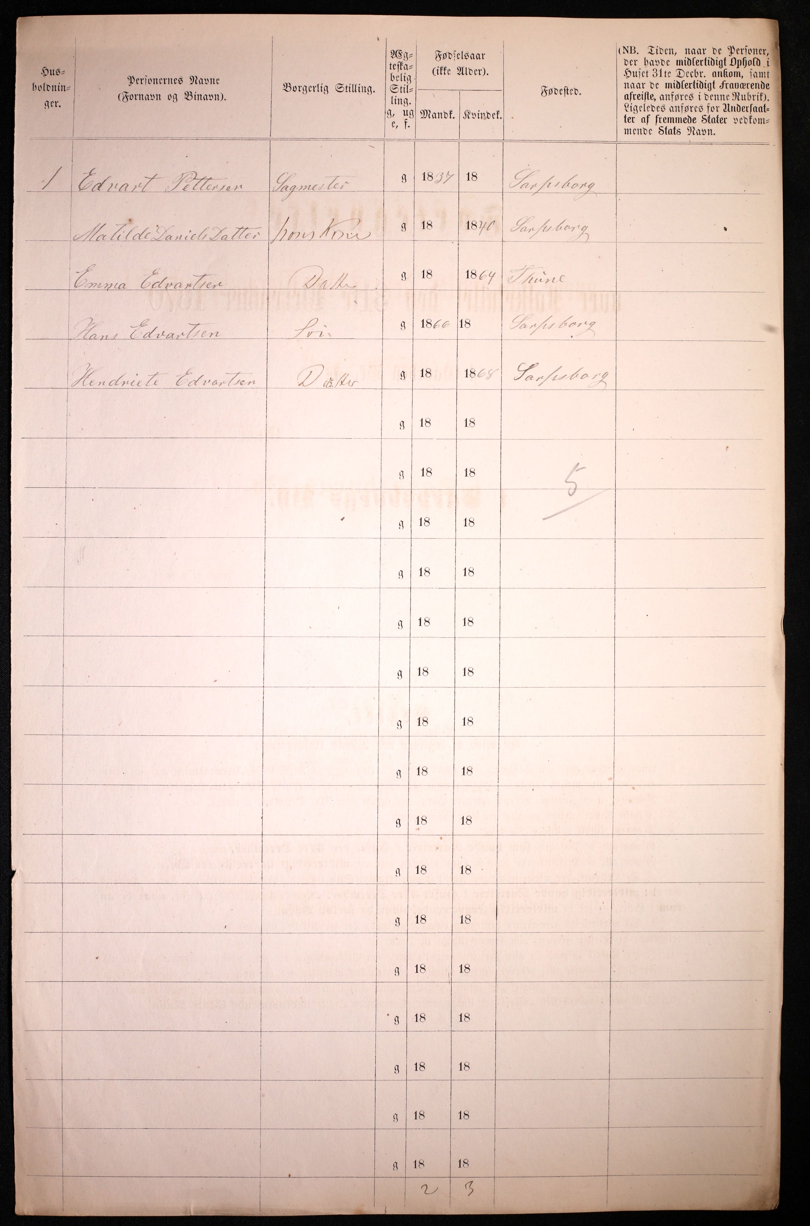 RA, 1870 census for 0102 Sarpsborg, 1870, p. 368