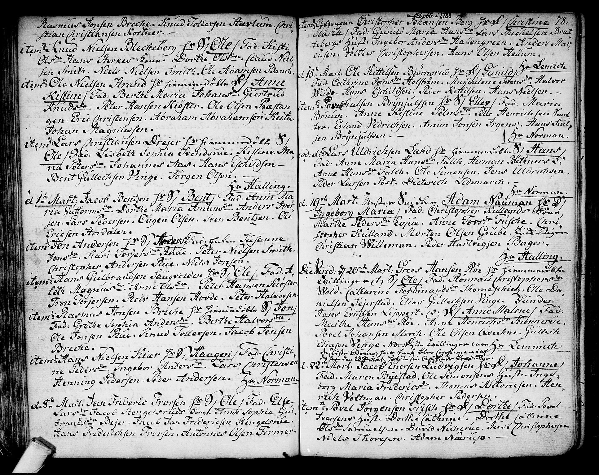 Kongsberg kirkebøker, SAKO/A-22/F/Fa/L0006: Parish register (official) no. I 6, 1783-1797, p. 78