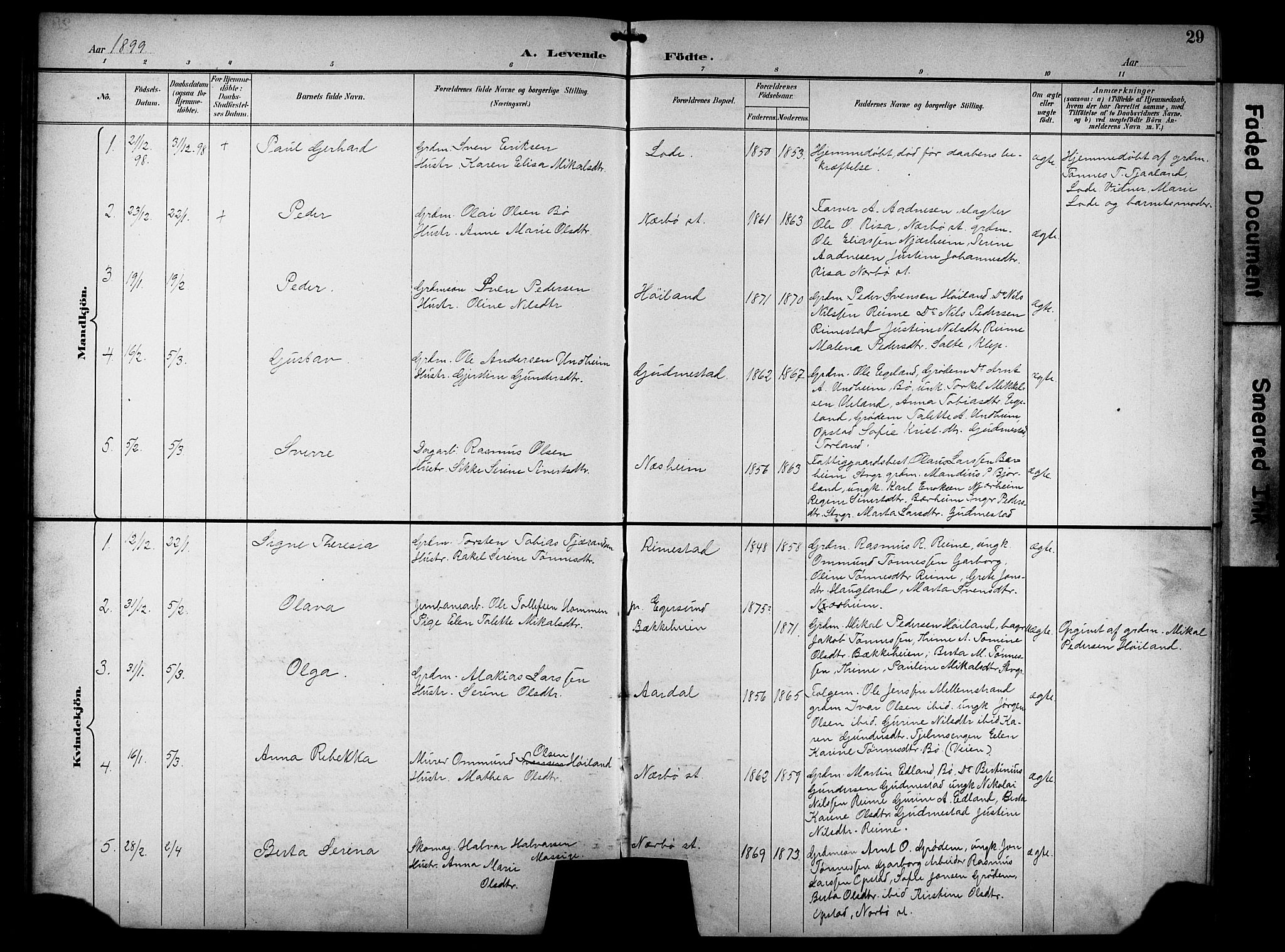 Hå sokneprestkontor, AV/SAST-A-101801/001/30BB/L0005: Parish register (copy) no. B 5, 1894-1912, p. 29