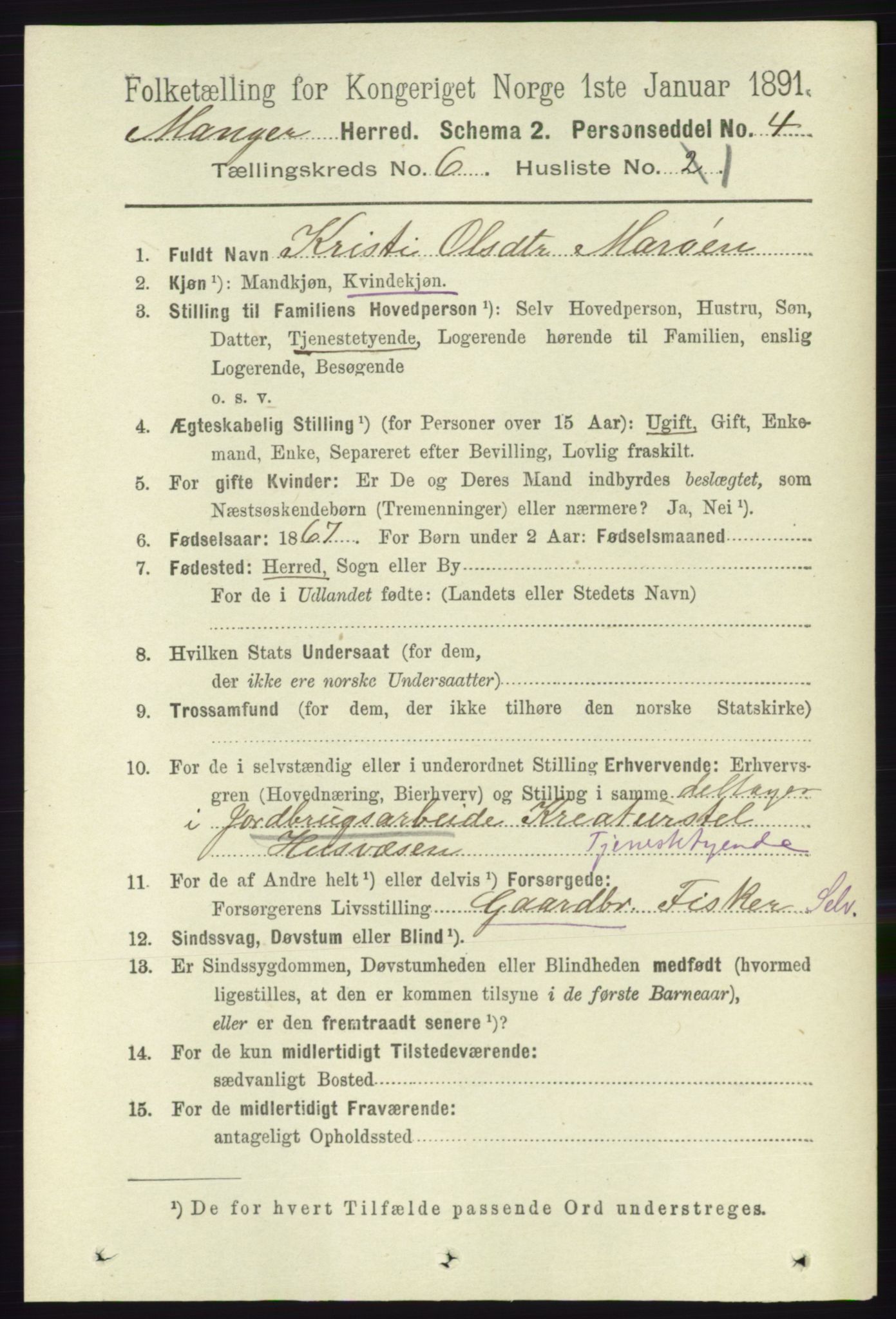 RA, 1891 census for 1261 Manger, 1891, p. 3414