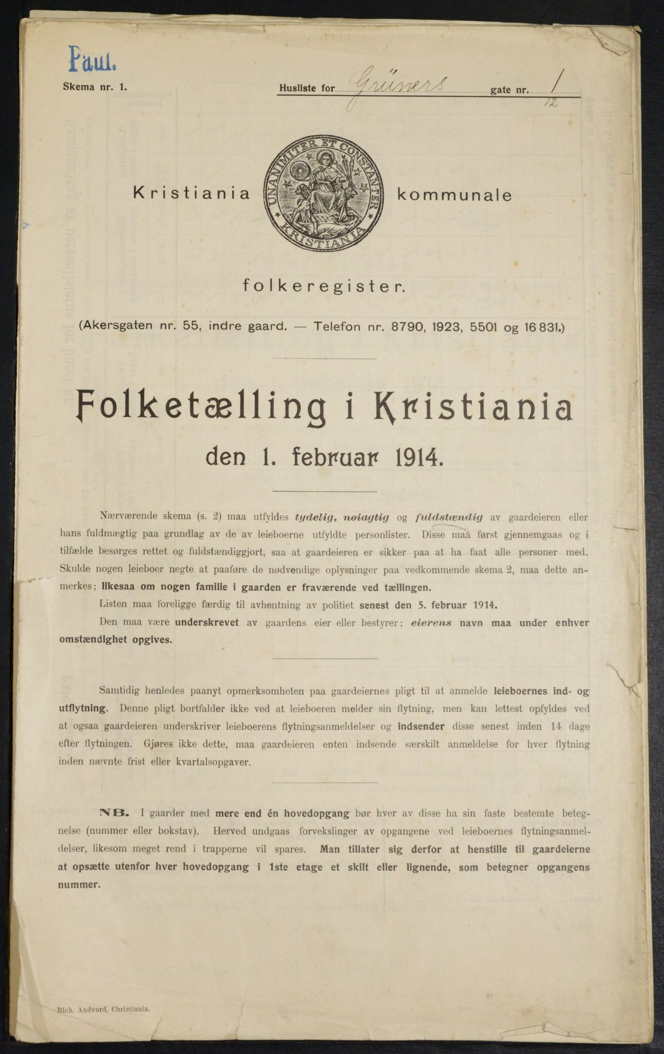 OBA, Municipal Census 1914 for Kristiania, 1914, p. 30742