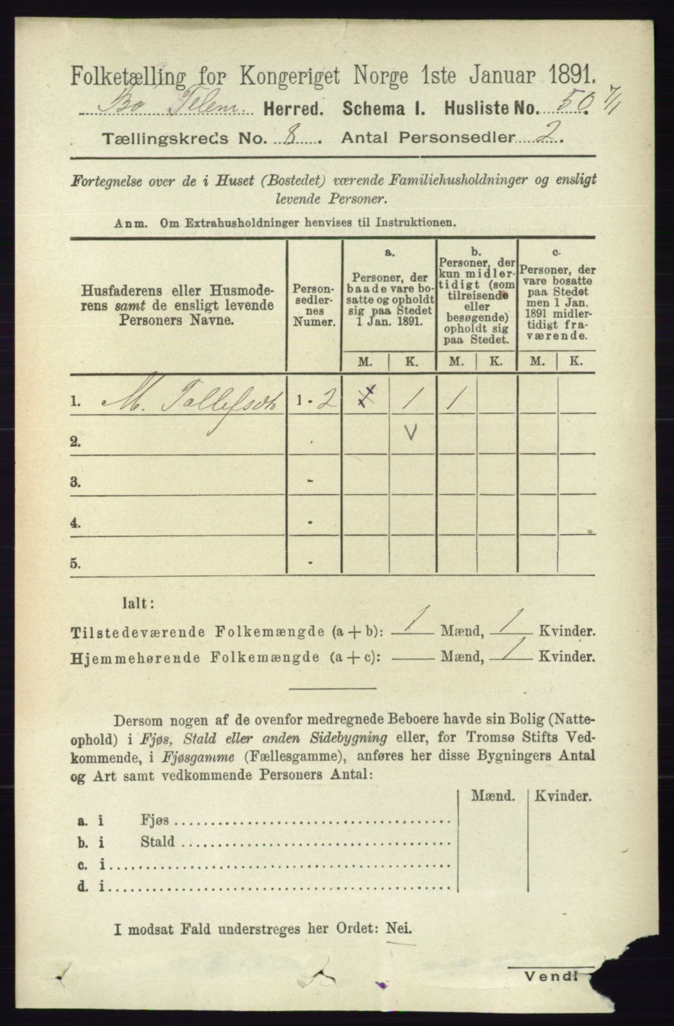 RA, 1891 census for 0821 Bø, 1891, p. 2556