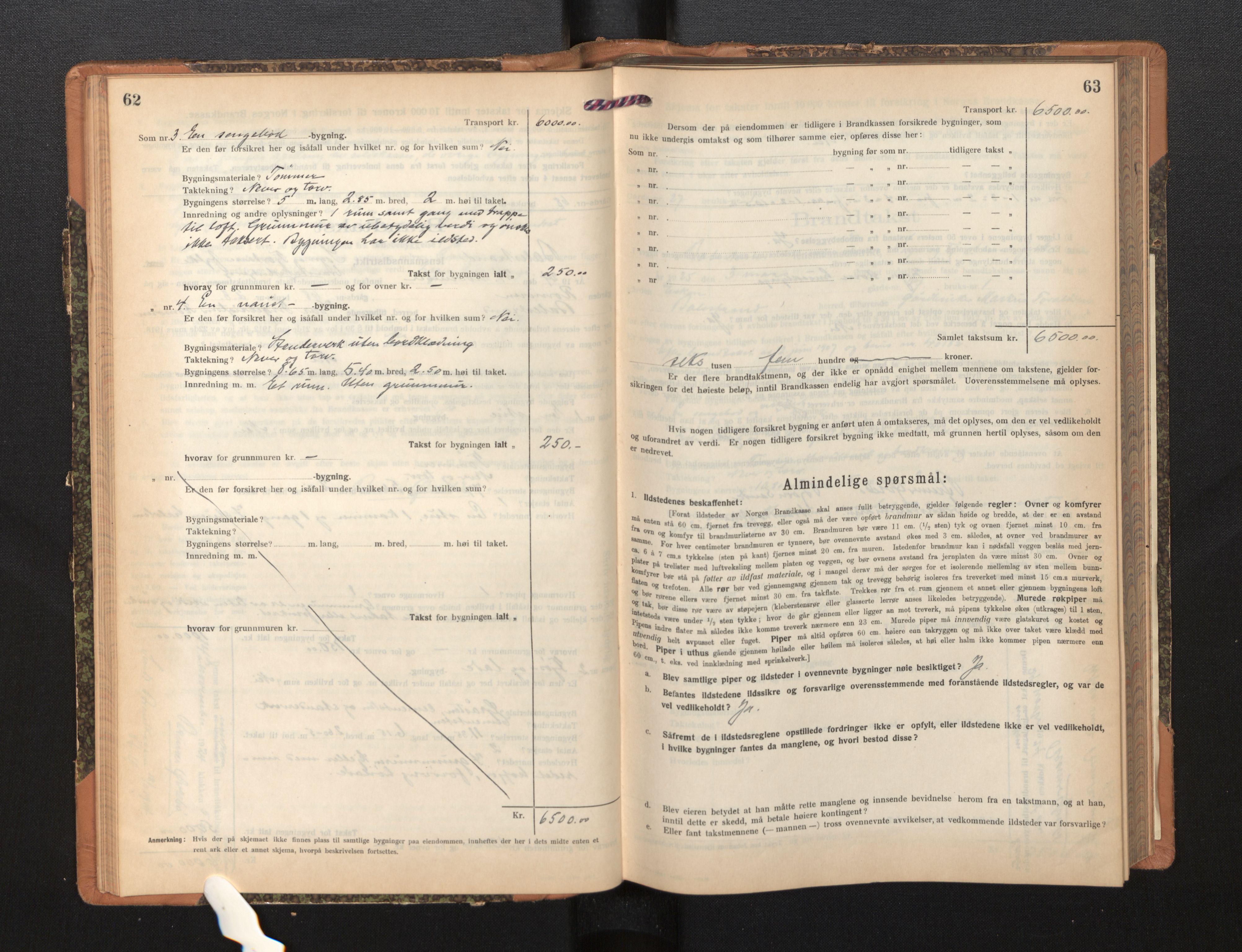 Lensmannen i Balestrand, AV/SAB-A-26501/0012/L0003: Branntakstprotokoll, skjematakst, 1920-1955, p. 62-63