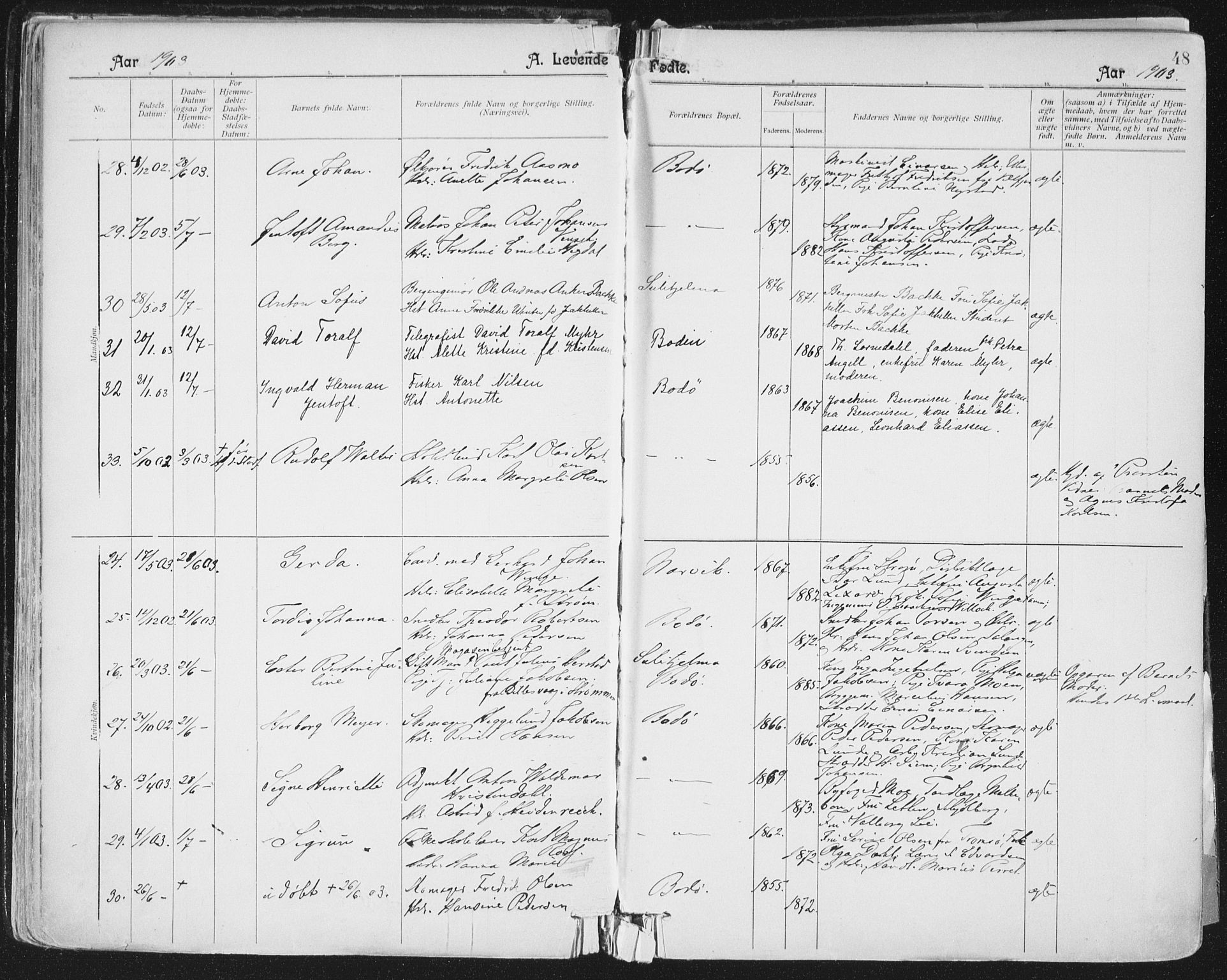 Ministerialprotokoller, klokkerbøker og fødselsregistre - Nordland, AV/SAT-A-1459/801/L0011: Parish register (official) no. 801A11, 1900-1916, p. 48