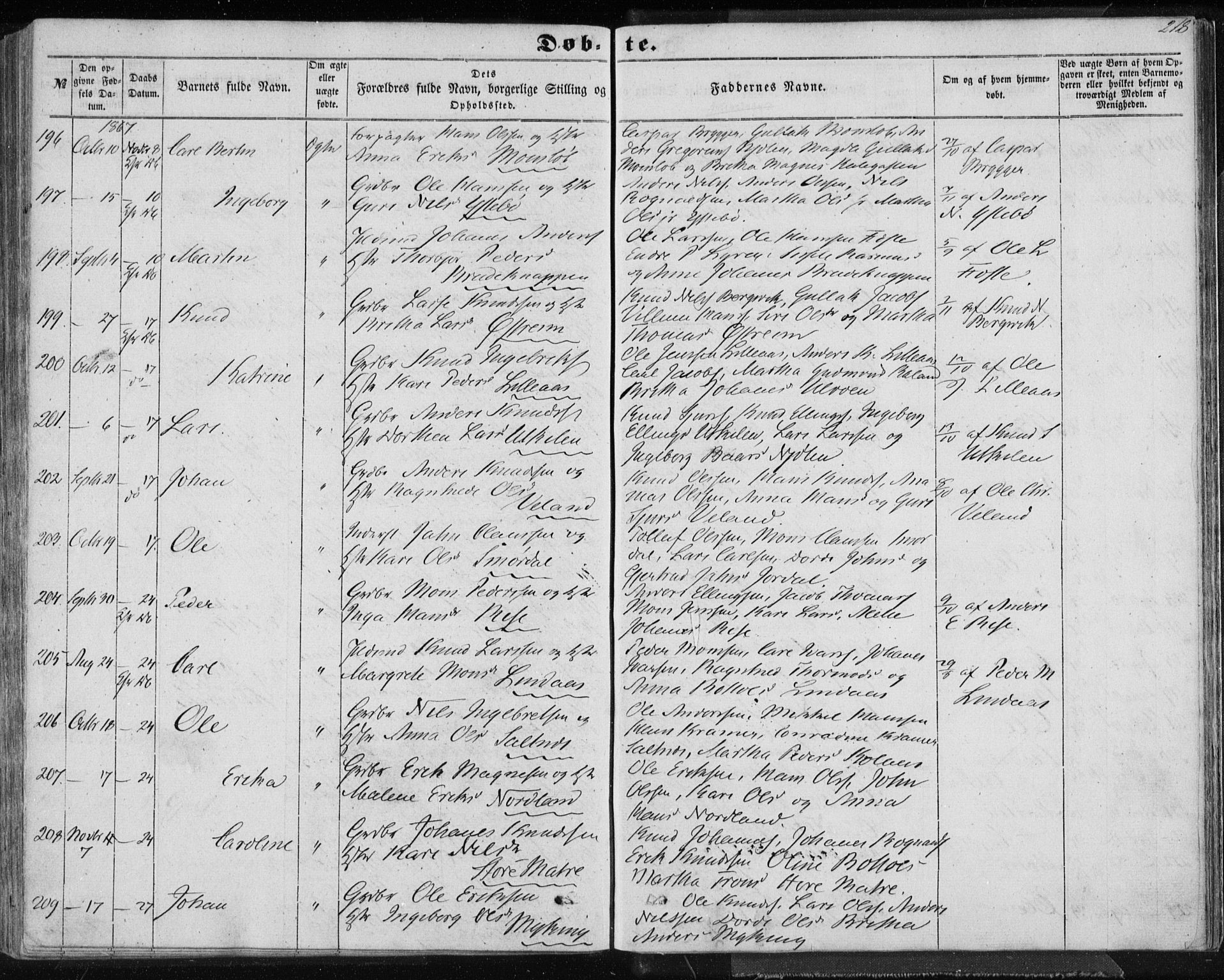 Lindås Sokneprestembete, SAB/A-76701/H/Haa: Parish register (official) no. A 11, 1854-1869, p. 218