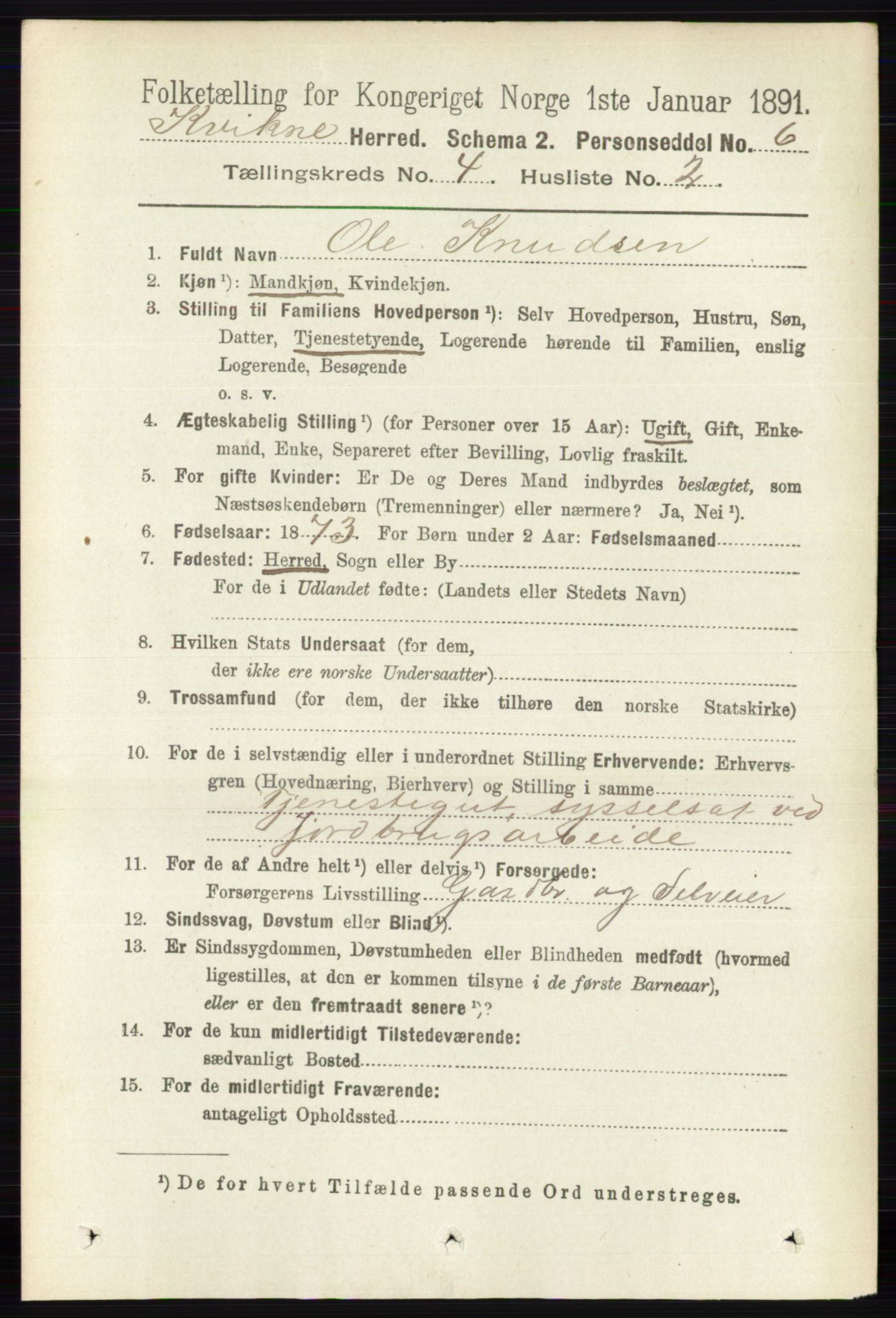 RA, 1891 census for 0440 Kvikne, 1891, p. 980