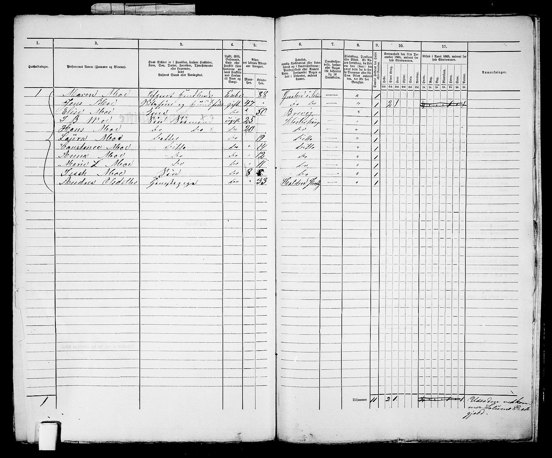 RA, 1865 census for Skien, 1865, p. 1257